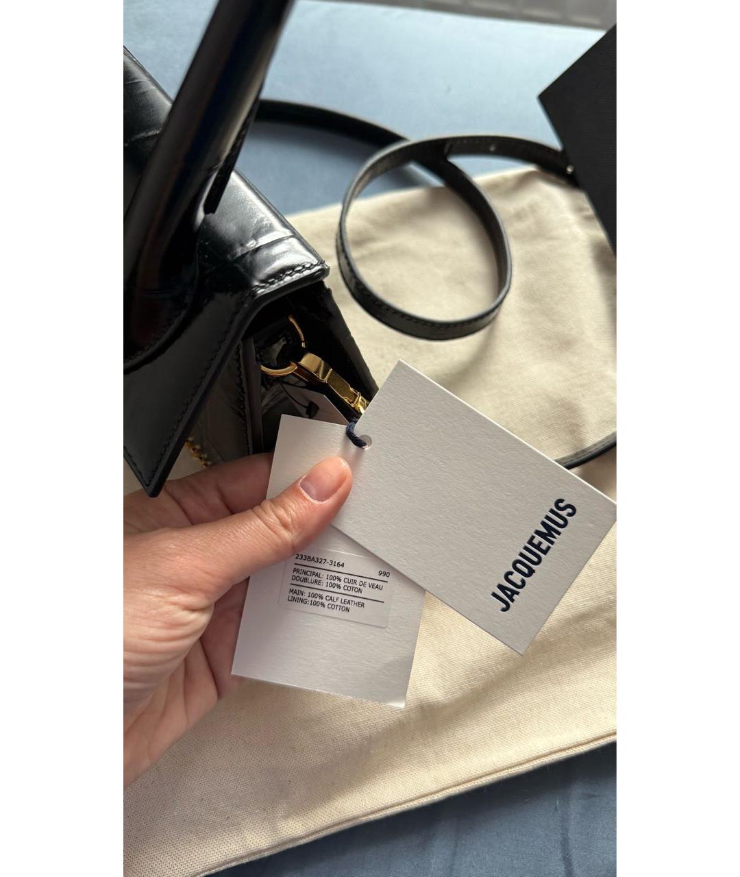 JACQUEMUS Черная сумка с короткими ручками из лакированной кожи, фото 6