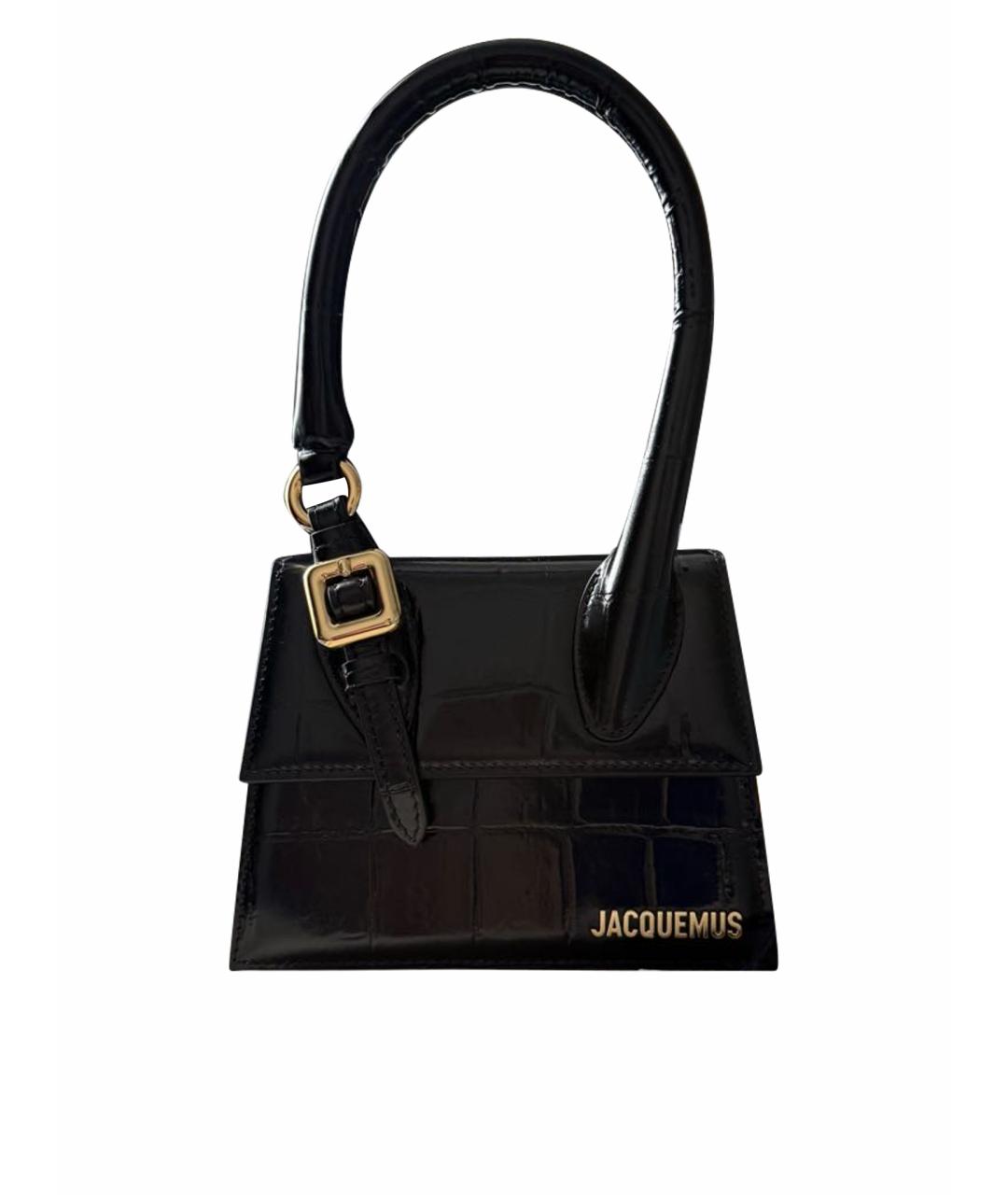 JACQUEMUS Черная сумка с короткими ручками из лакированной кожи, фото 1