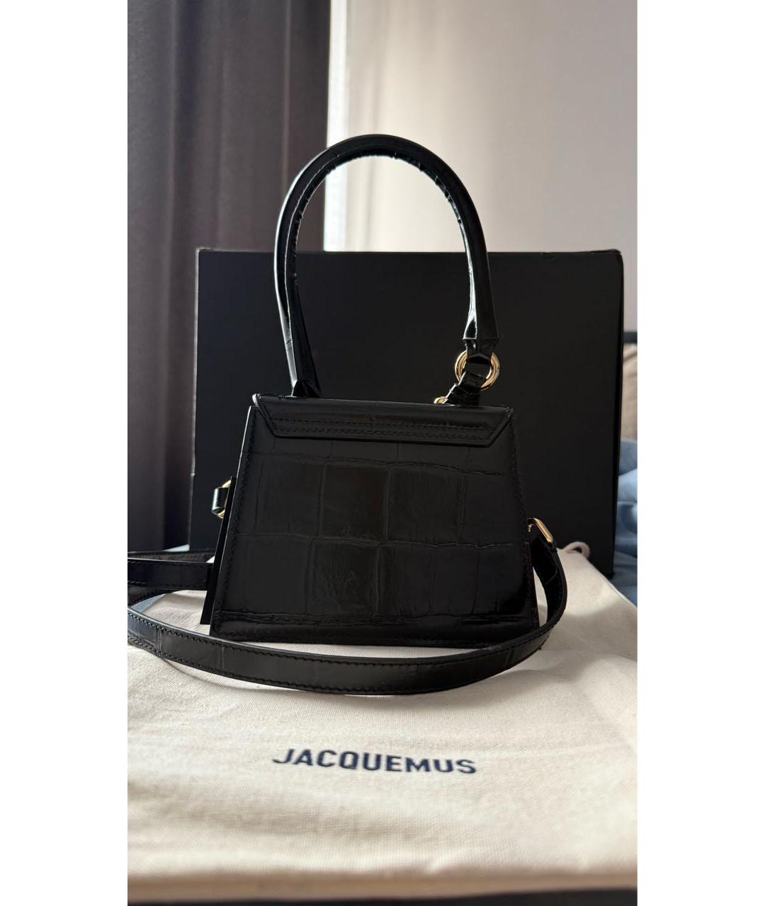 JACQUEMUS Черная сумка с короткими ручками из лакированной кожи, фото 3