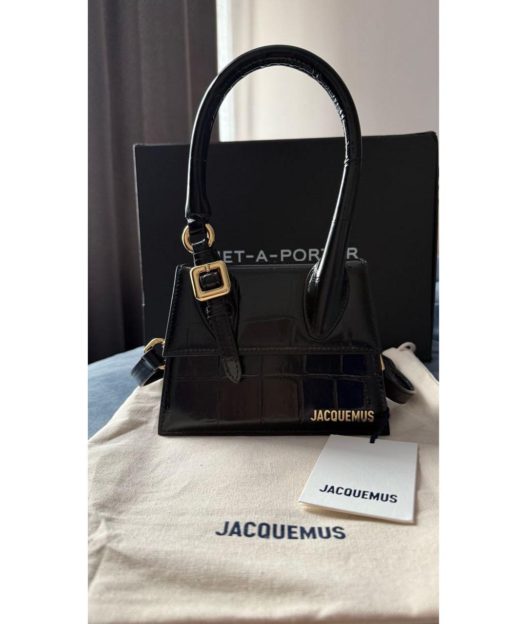 JACQUEMUS Черная сумка с короткими ручками из лакированной кожи, фото 7