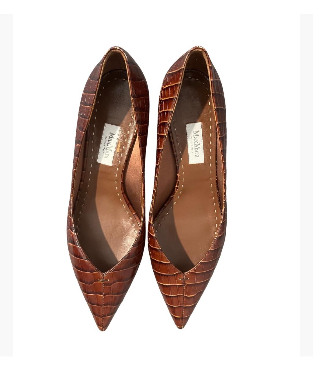 MAX MARA Коричневые кожаные лодочки на низком каблуке, фото 2