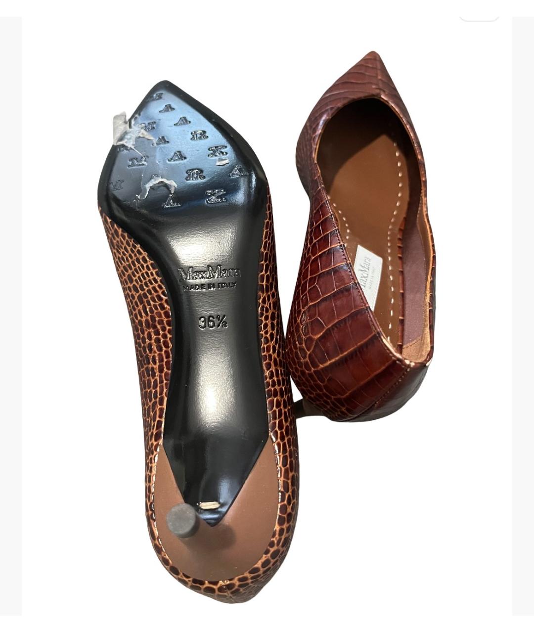 MAX MARA Коричневые кожаные лодочки на низком каблуке, фото 5