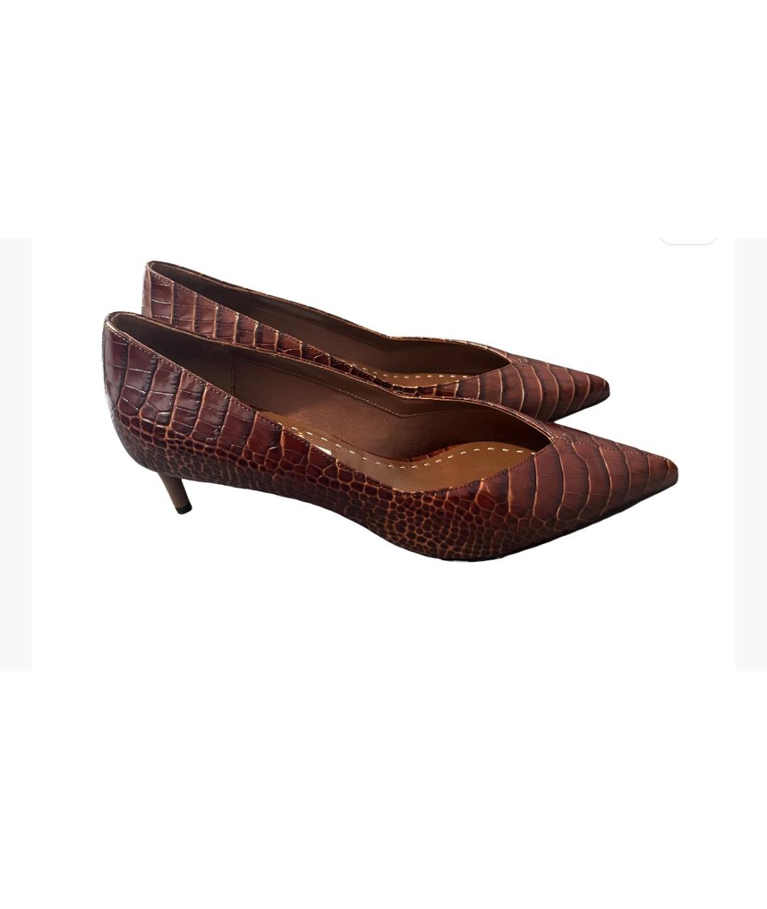 MAX MARA Коричневые кожаные лодочки на низком каблуке, фото 3