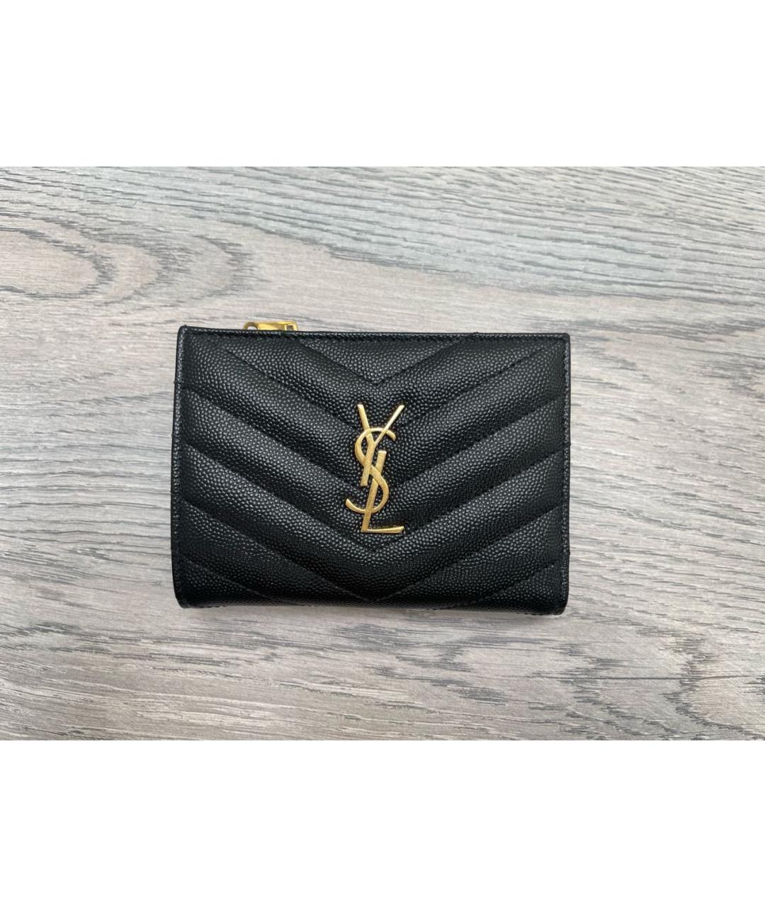 SAINT LAURENT Черный кожаный кошелек, фото 7