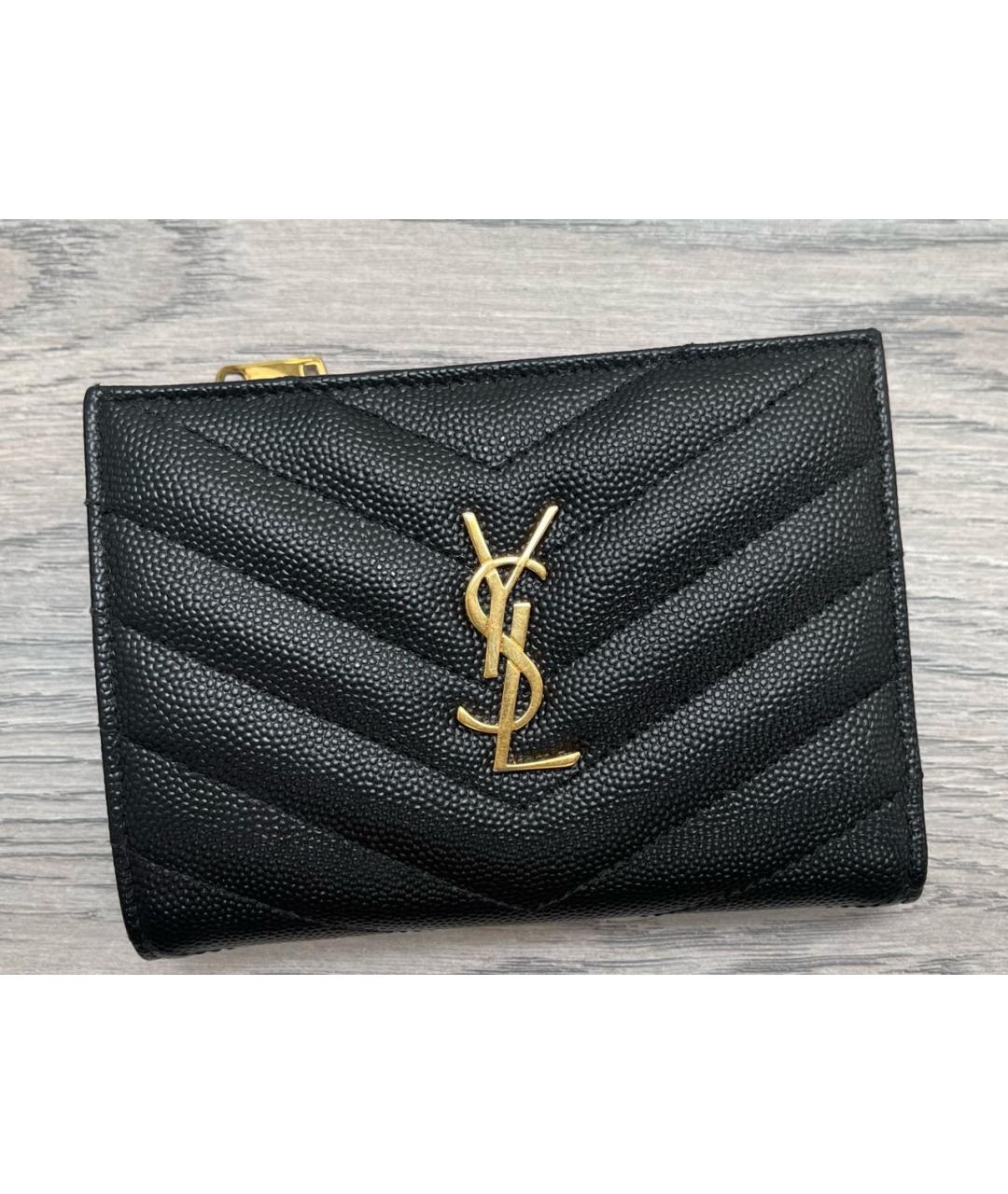 SAINT LAURENT Черный кожаный кошелек, фото 2