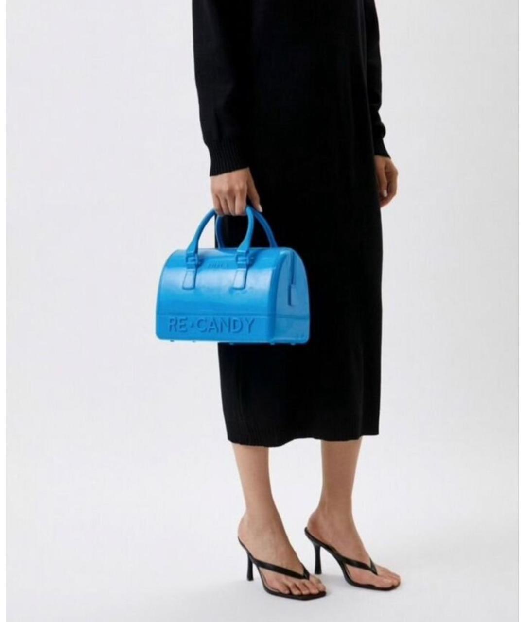FURLA Голубая синтетическая сумка с короткими ручками, фото 2