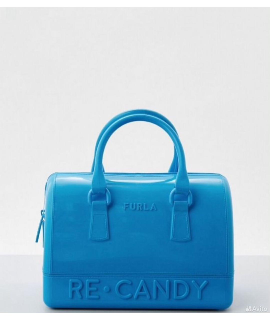 FURLA Голубая синтетическая сумка с короткими ручками, фото 5