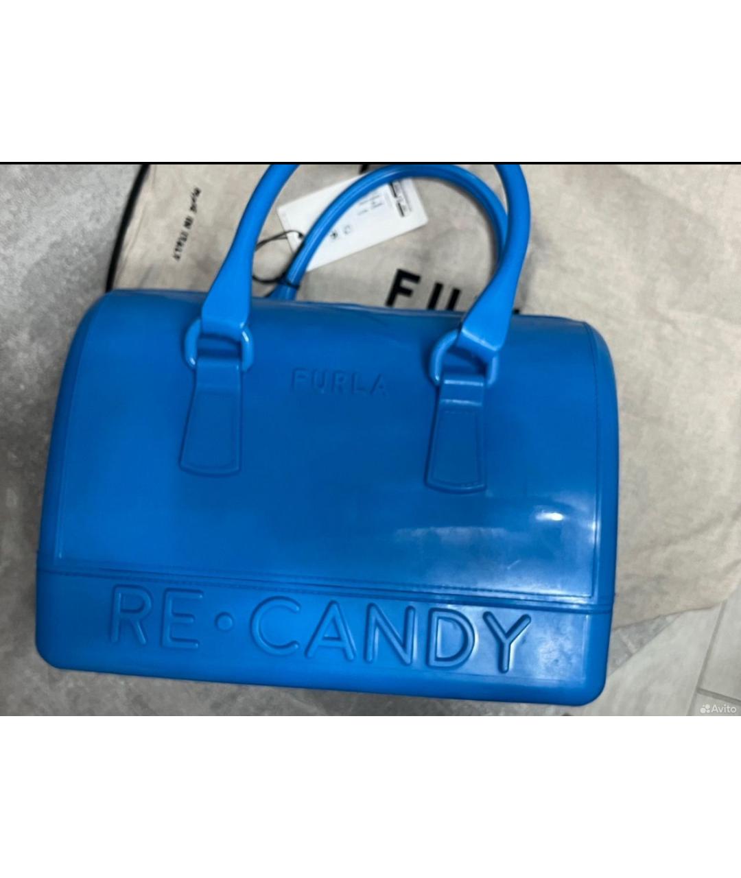 FURLA Голубая синтетическая сумка с короткими ручками, фото 4