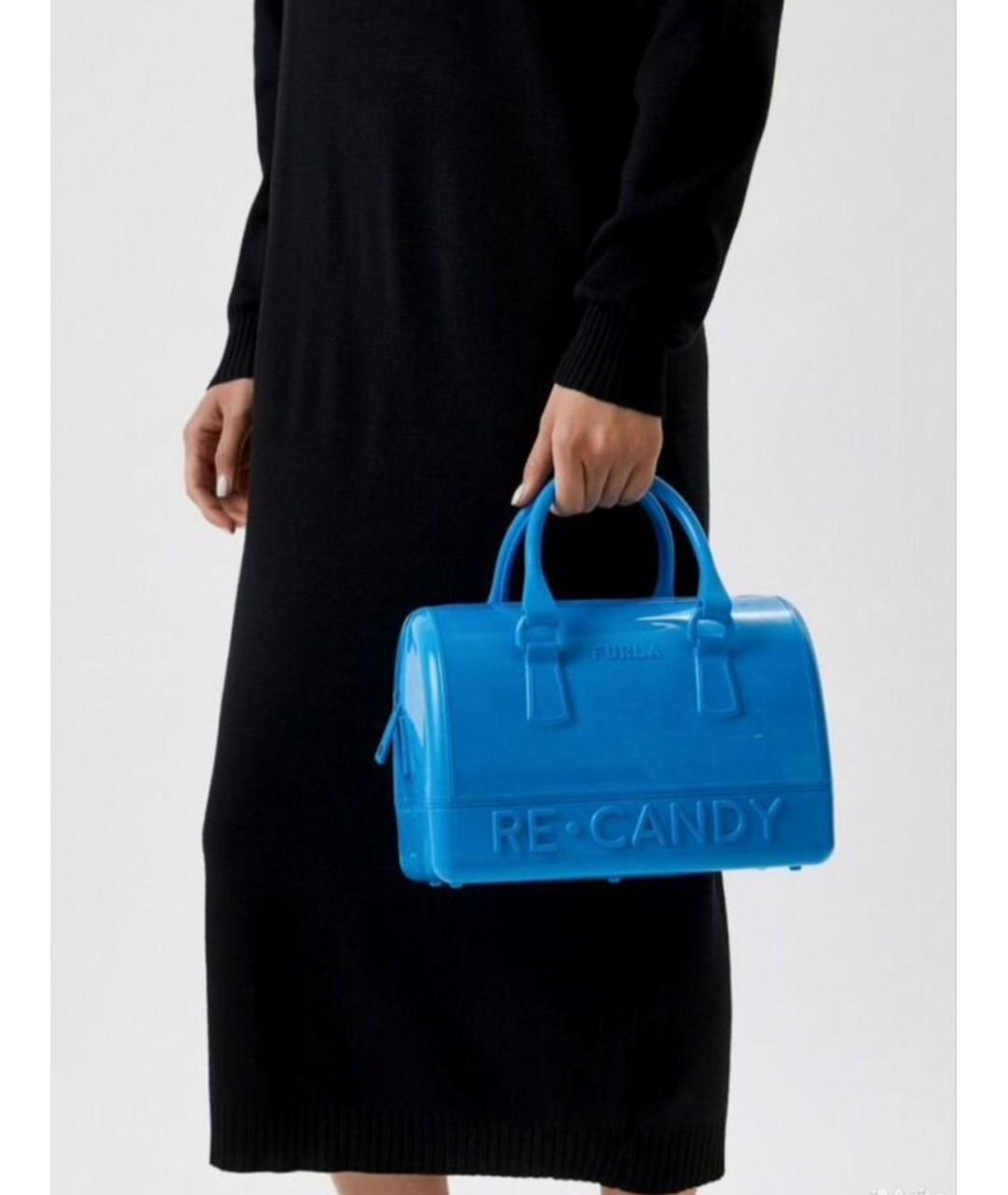 FURLA Голубая синтетическая сумка с короткими ручками, фото 3
