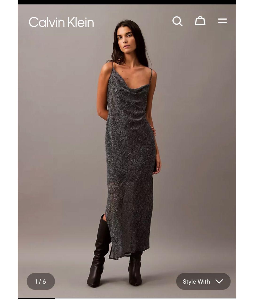 CALVIN KLEIN Антрацитовое полиэстеровое коктейльное платье, фото 5