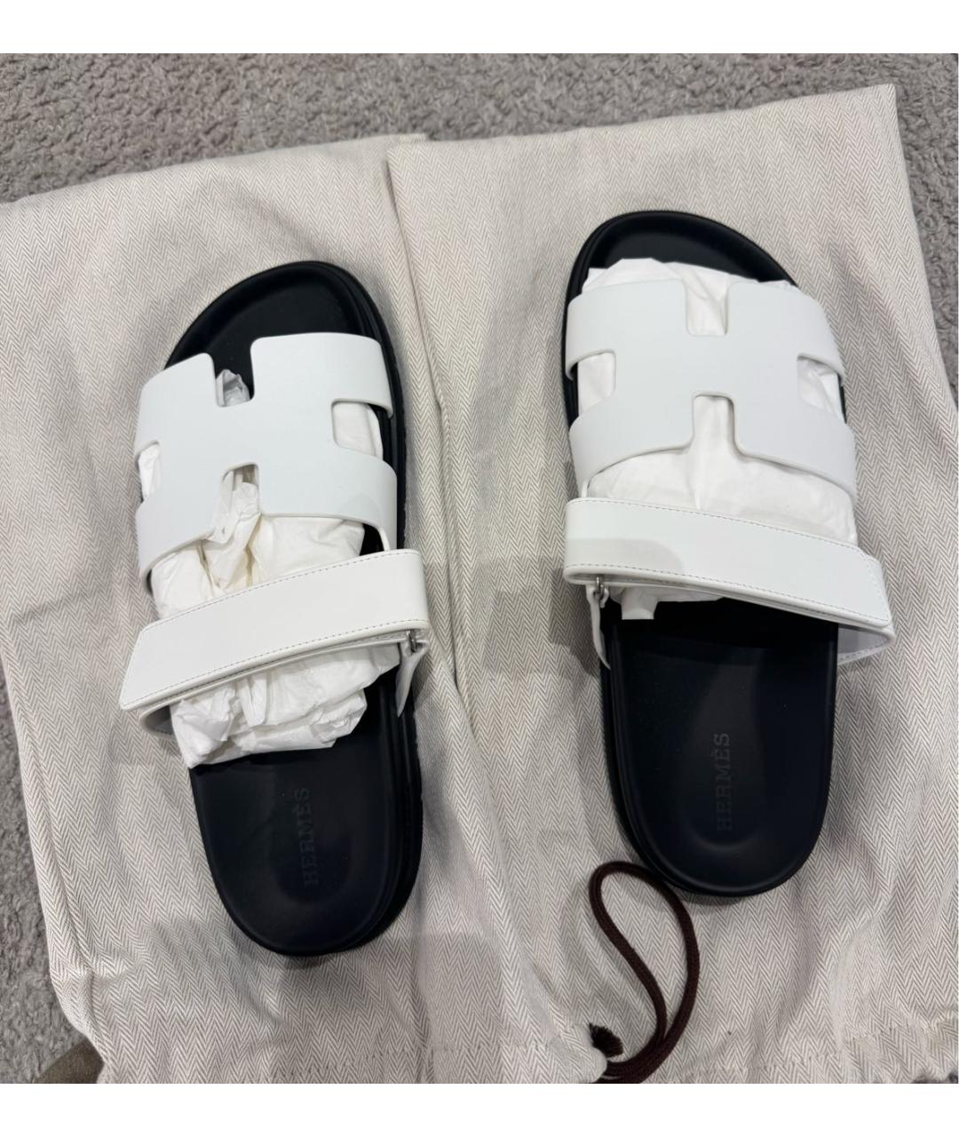 HERMES Белые кожаные шлепанцы, фото 2