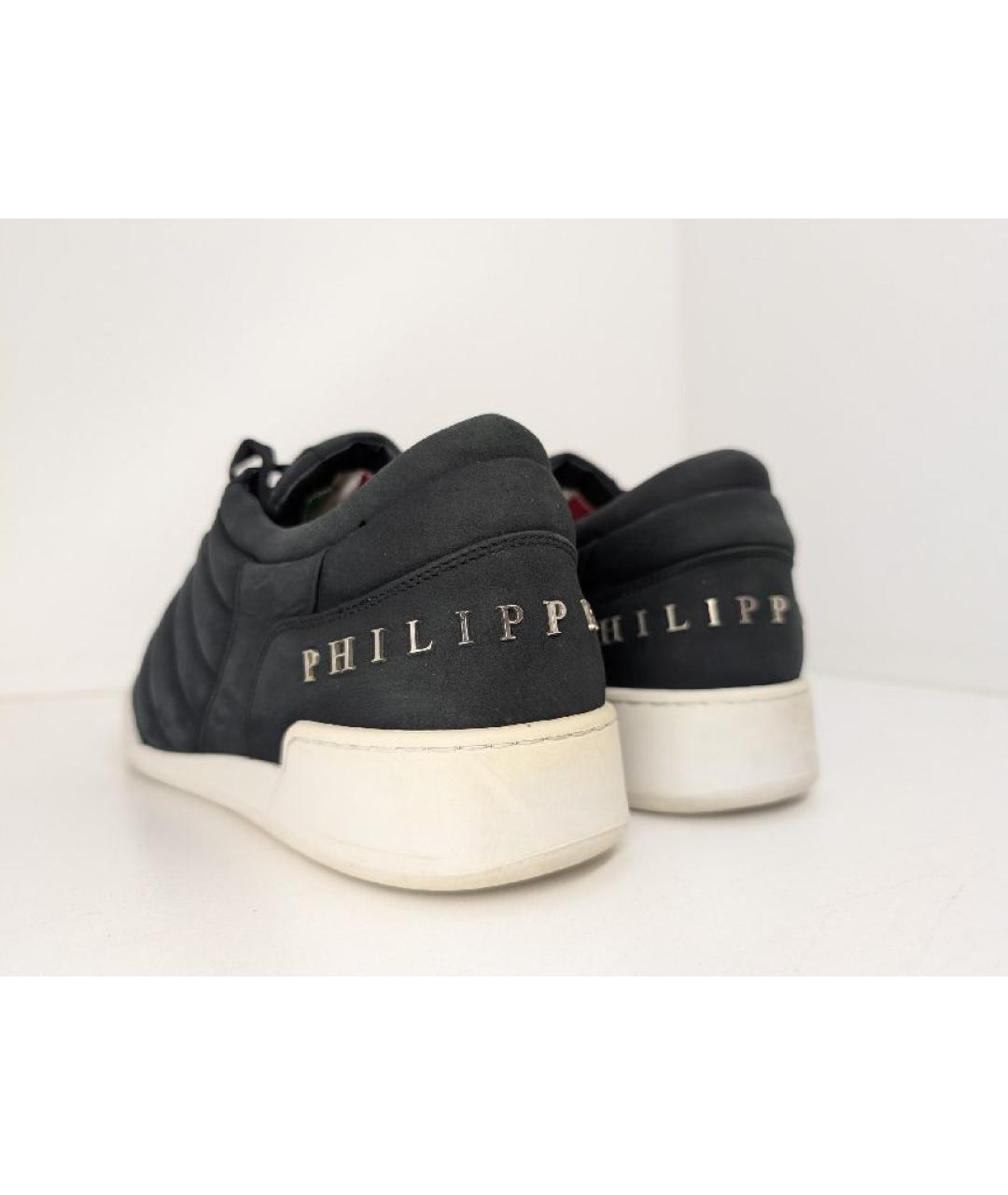 PHILIPP PLEIN Черные кожаные низкие кроссовки / кеды, фото 4