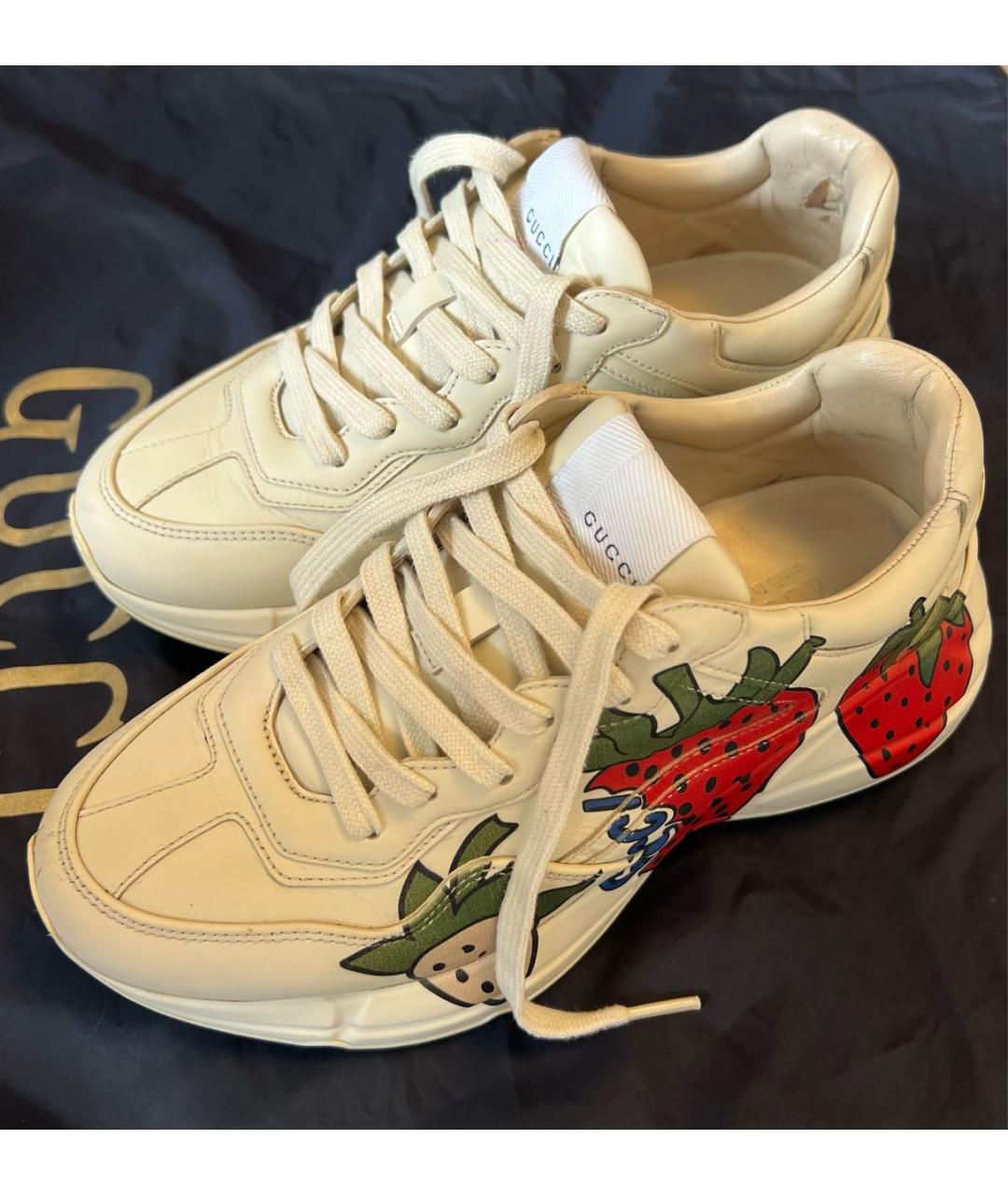 GUCCI Бежевые кожаные кроссовки, фото 5