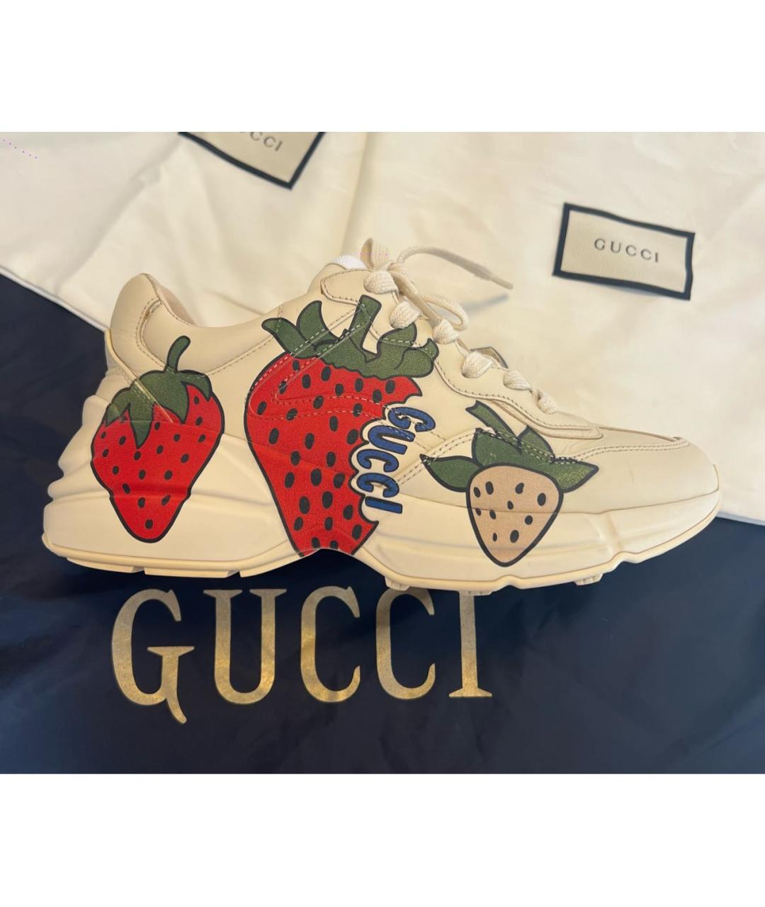 GUCCI Бежевые кожаные кроссовки, фото 9