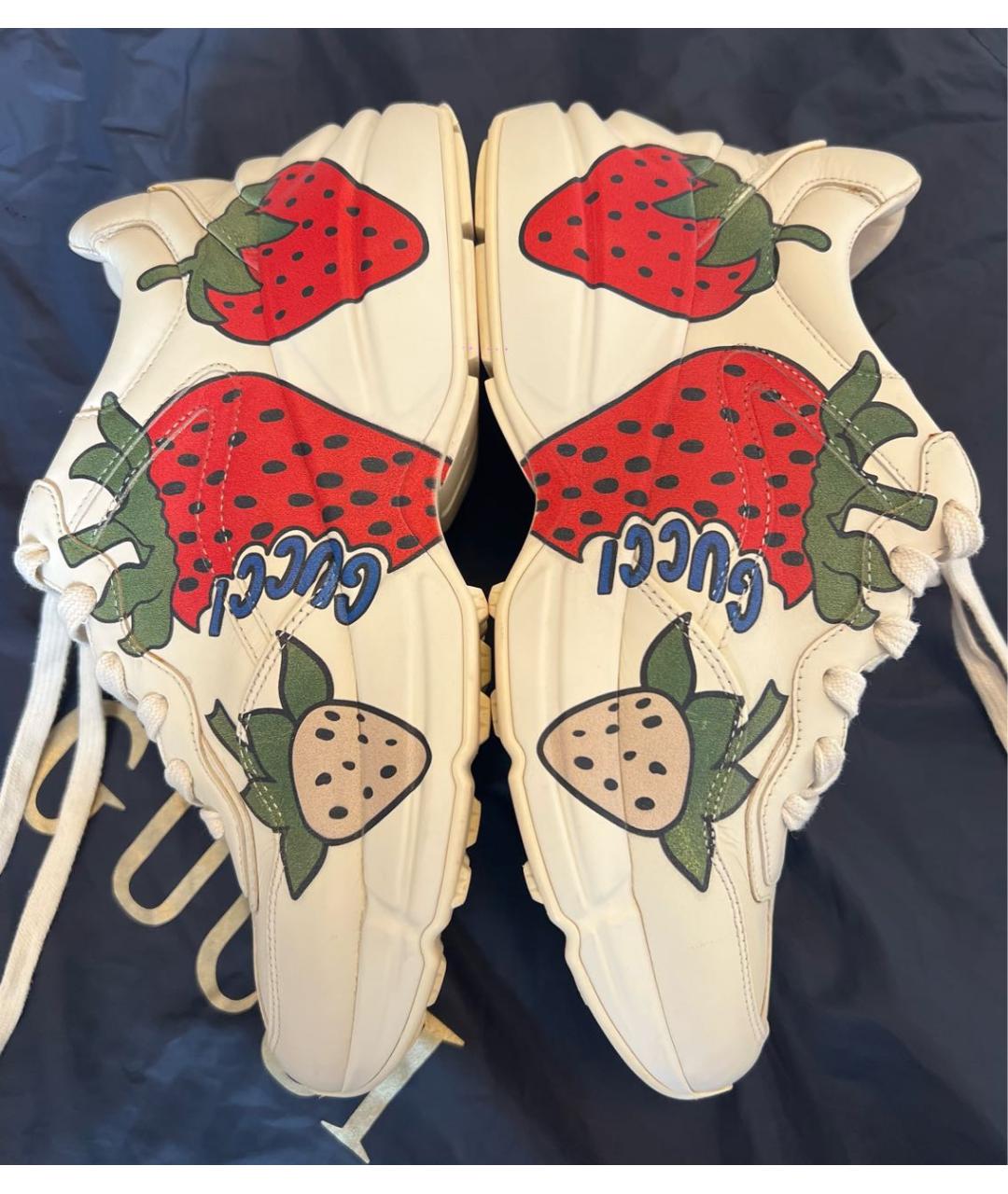 GUCCI Бежевые кожаные кроссовки, фото 6