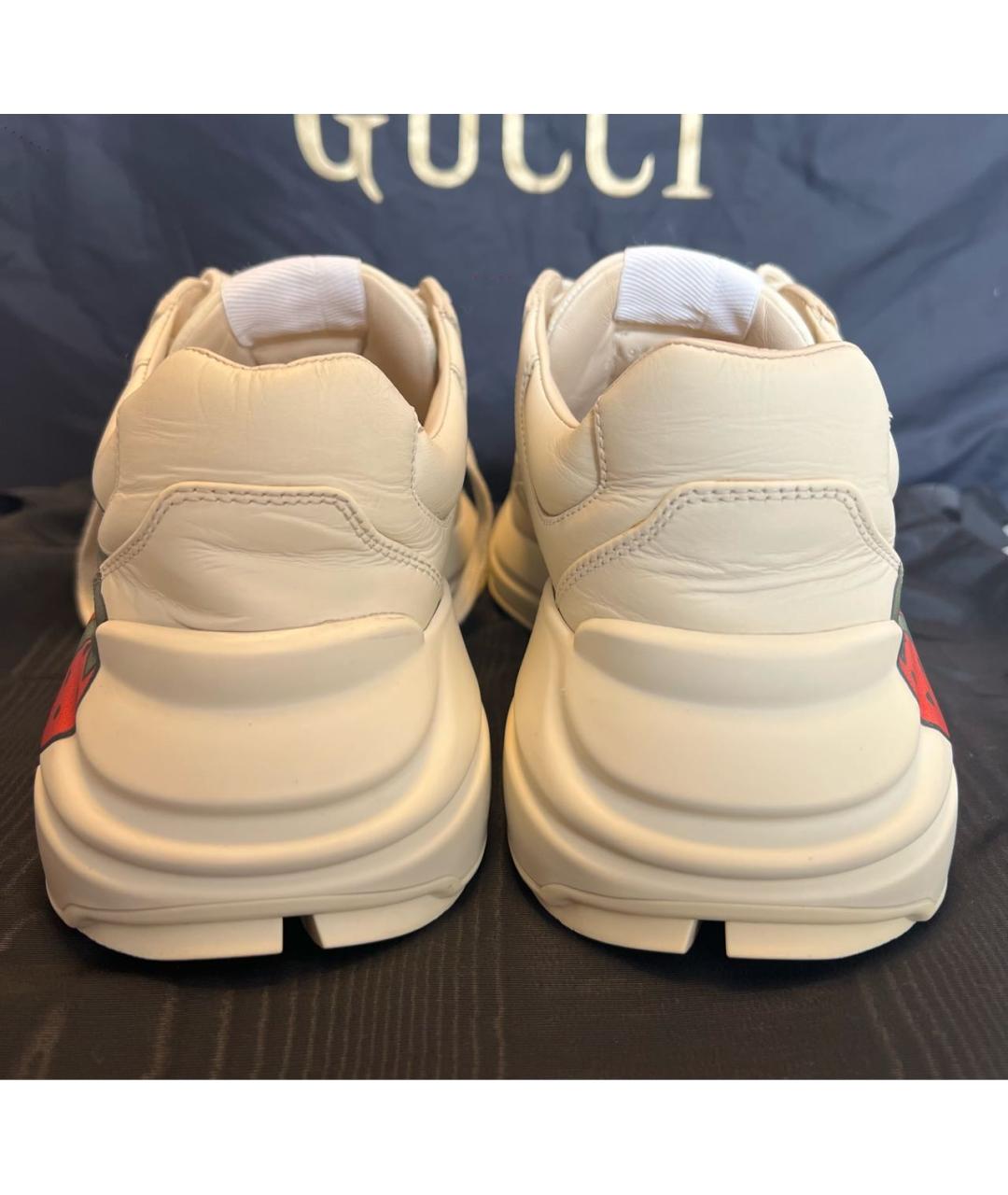 GUCCI Бежевые кожаные кроссовки, фото 4