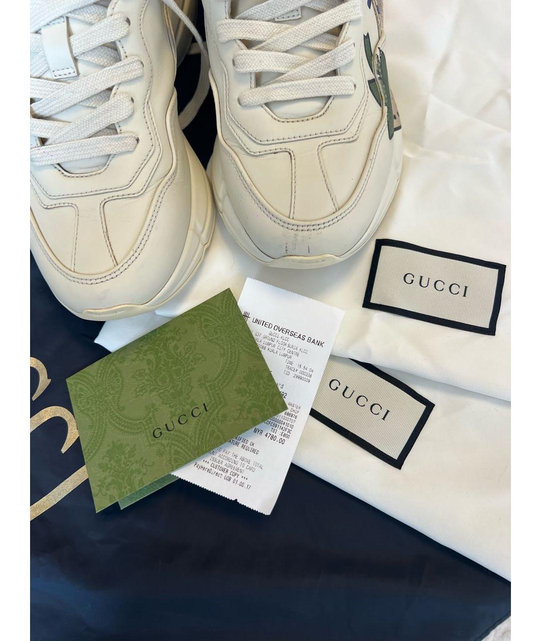 GUCCI Бежевые кожаные кроссовки, фото 8