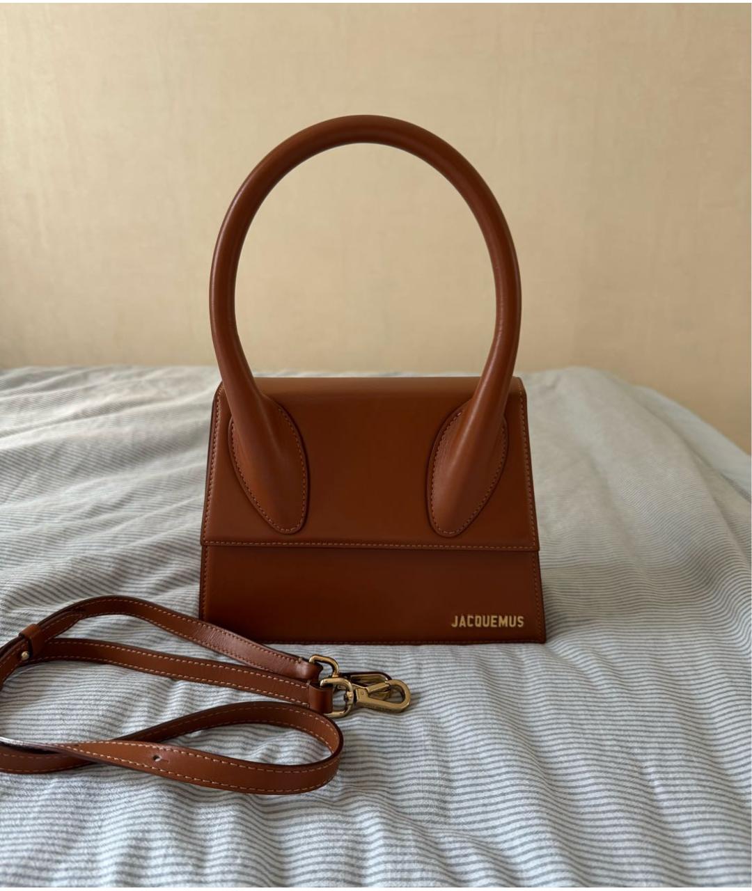 JACQUEMUS Коричневая кожаная сумка с короткими ручками, фото 5