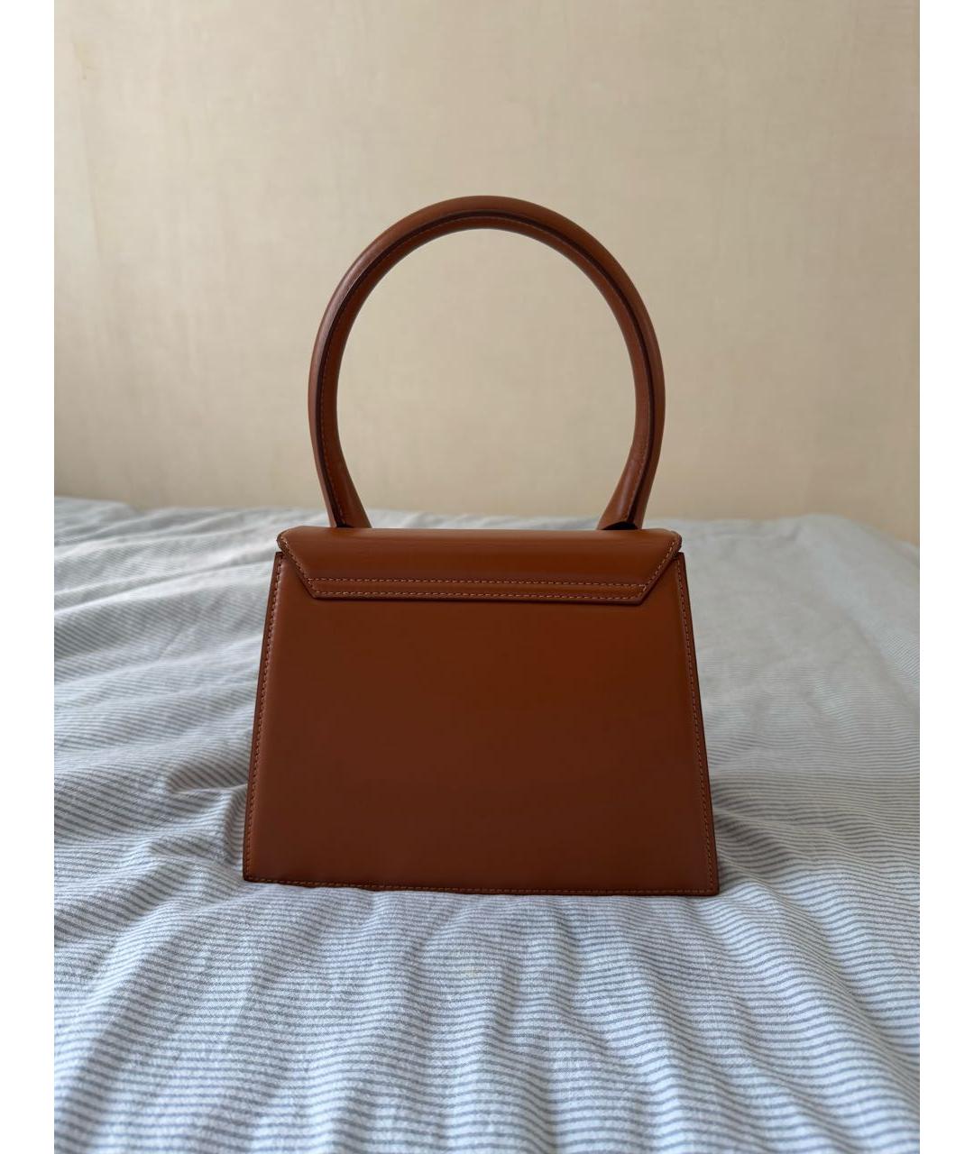 JACQUEMUS Коричневая кожаная сумка с короткими ручками, фото 3