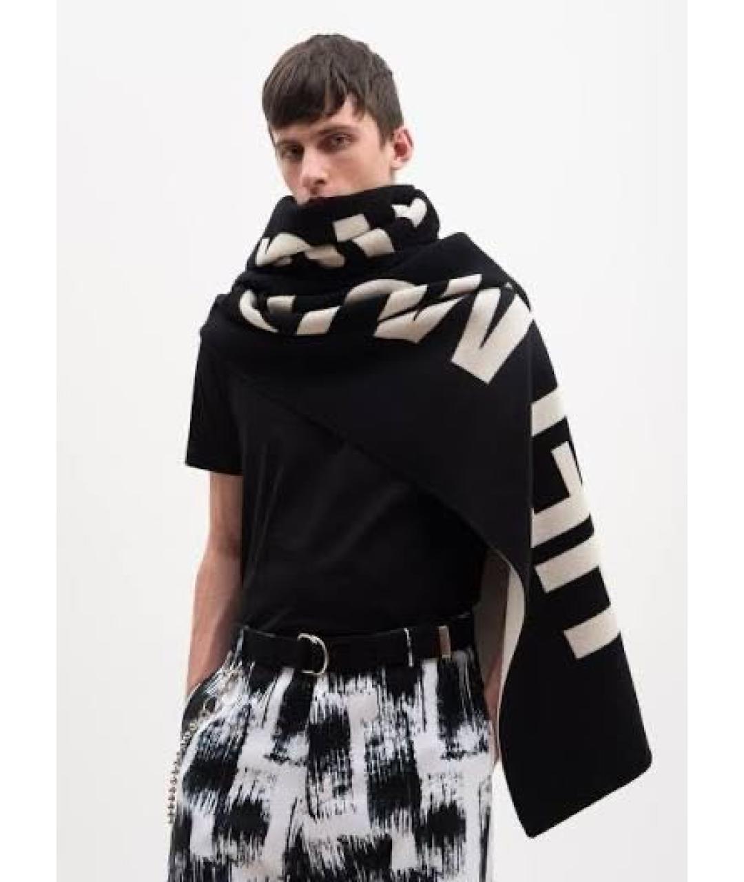 HELMUT LANG Черный шерстяной шарф, фото 5