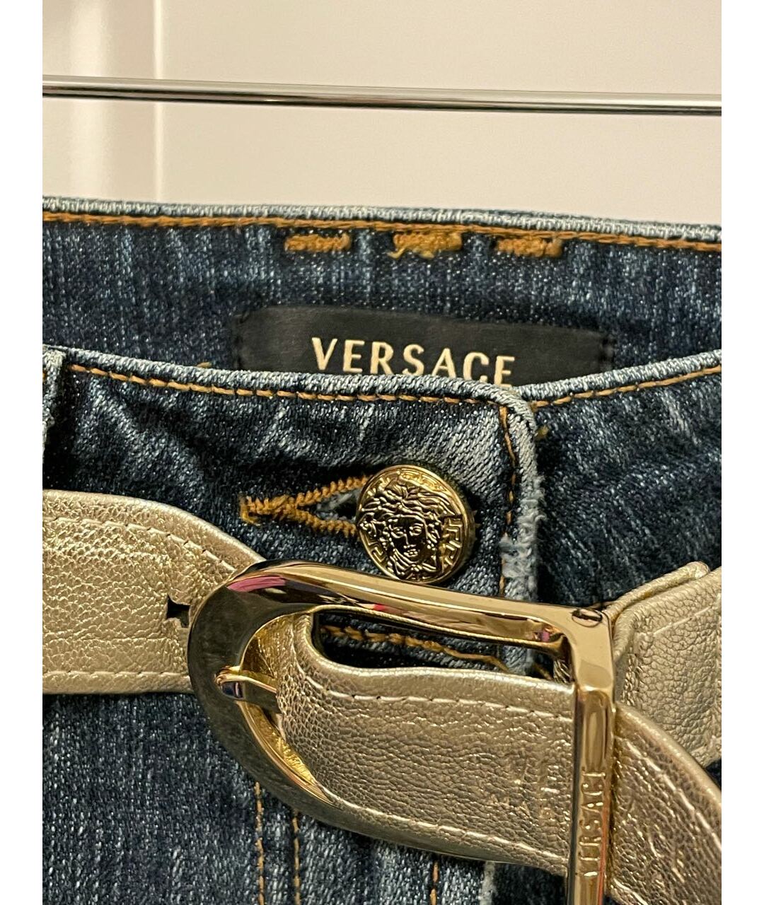 VERSACE Темно-синие хлопковые прямые джинсы, фото 3