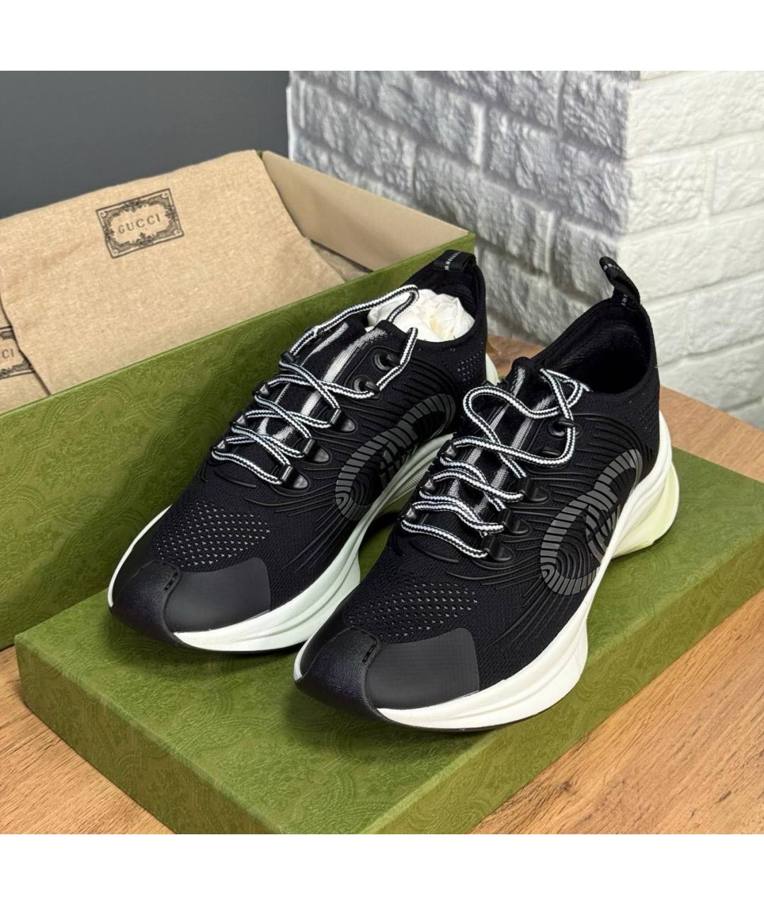 GUCCI Черные синтетические низкие кроссовки / кеды, фото 6
