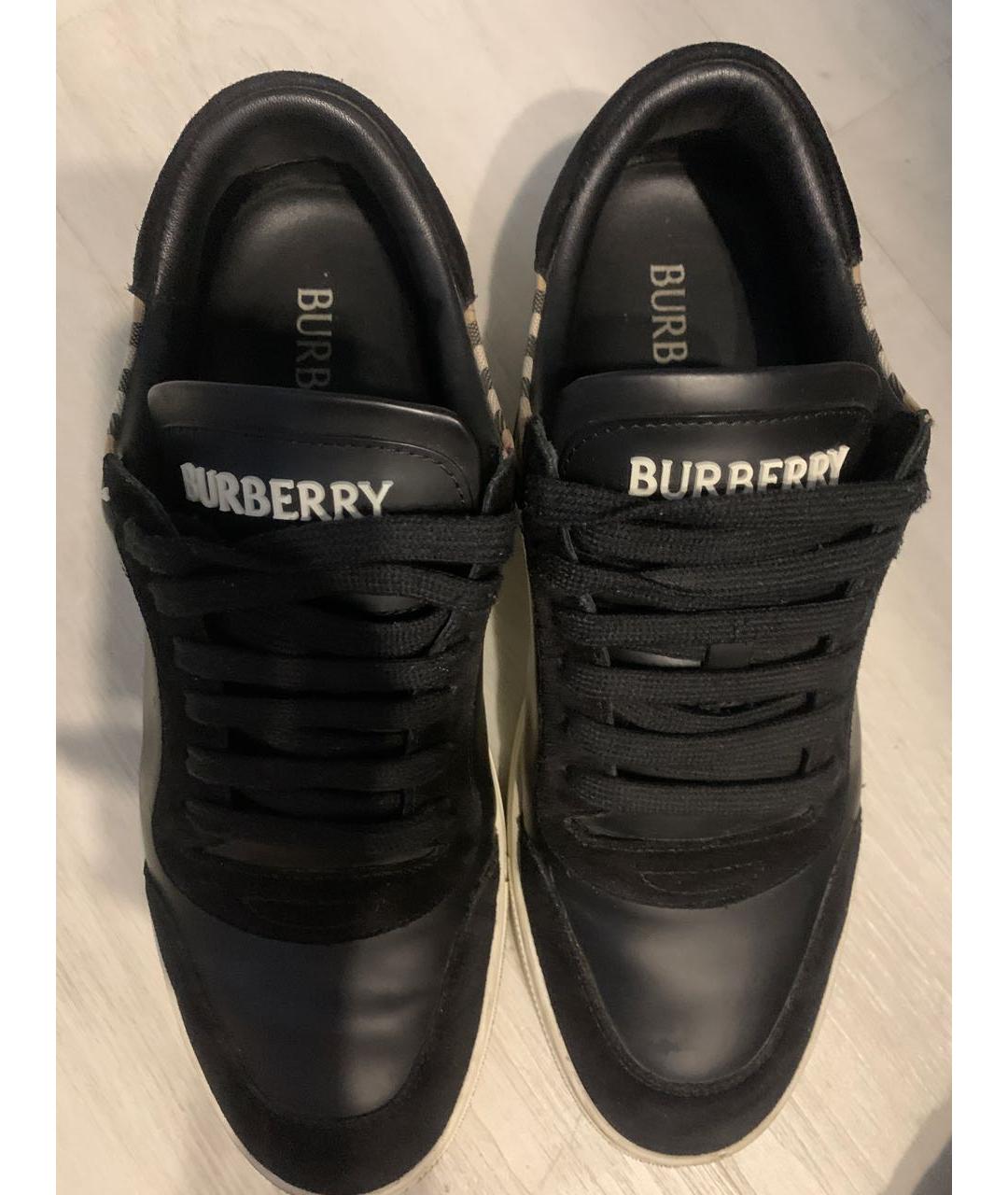 BURBERRY Черные кожаные низкие кроссовки / кеды, фото 3