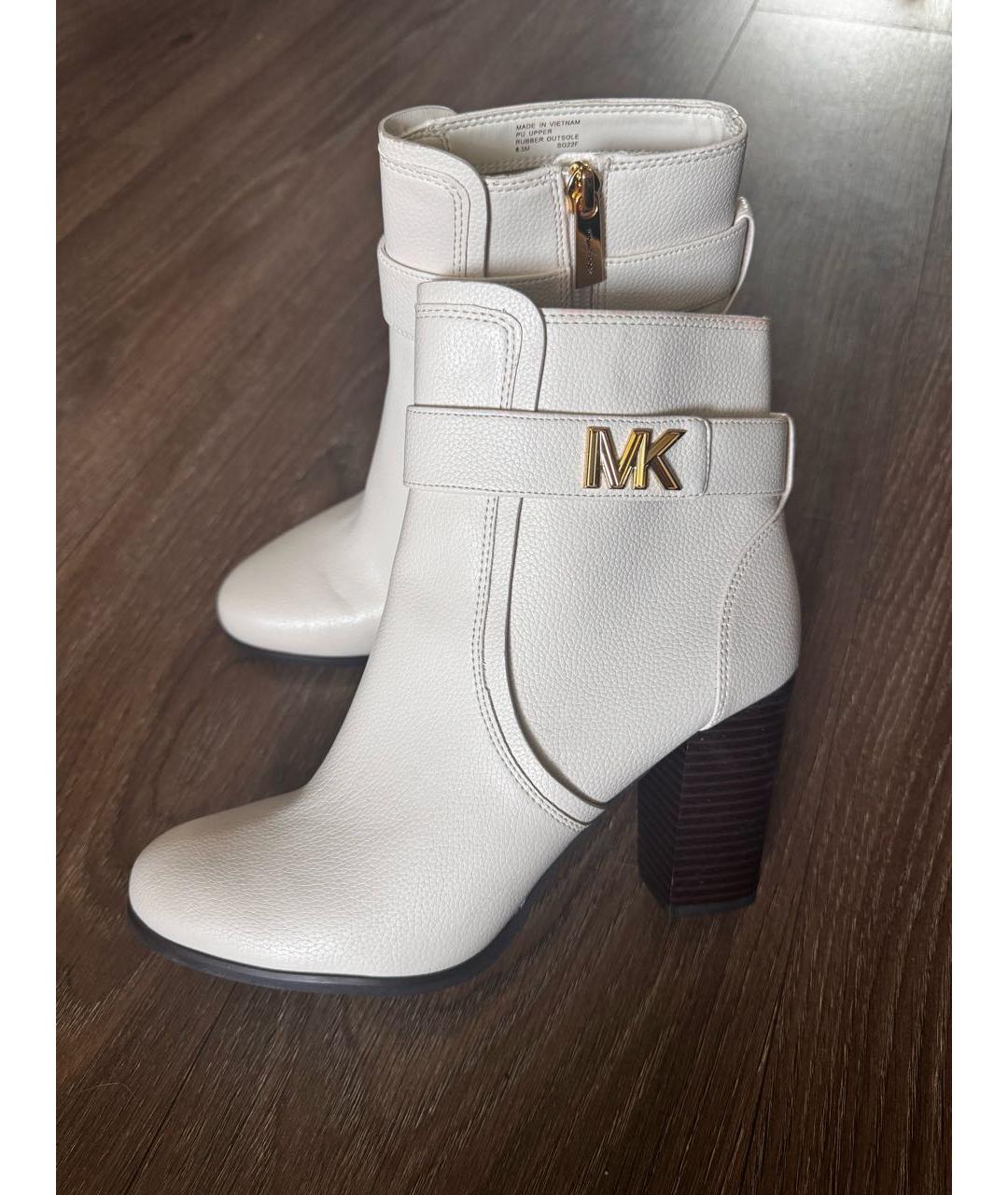 MICHAEL KORS Белые кожаные ботильоны, фото 6