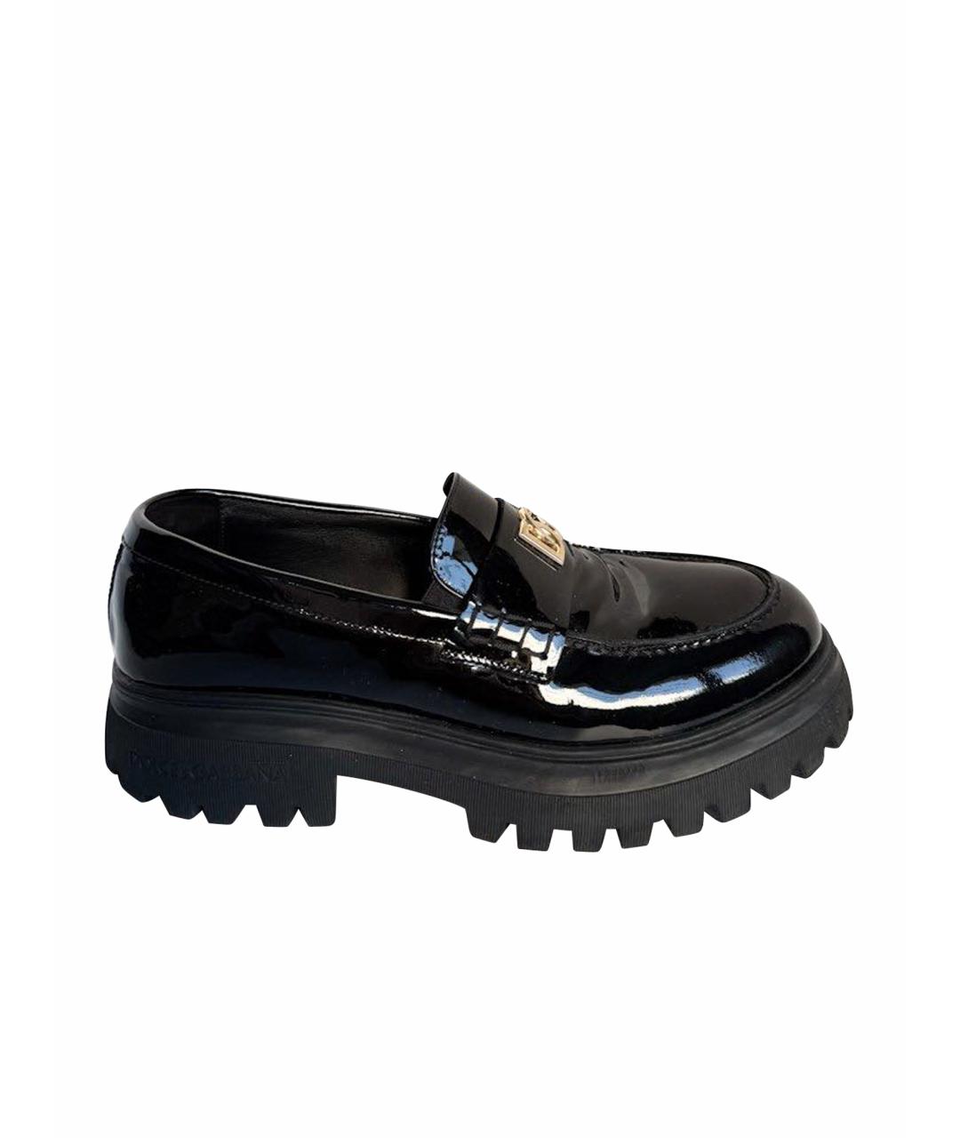 DOLCE & GABBANA KIDS Черные лоферы и мокасины из лакированной кожи, фото 1