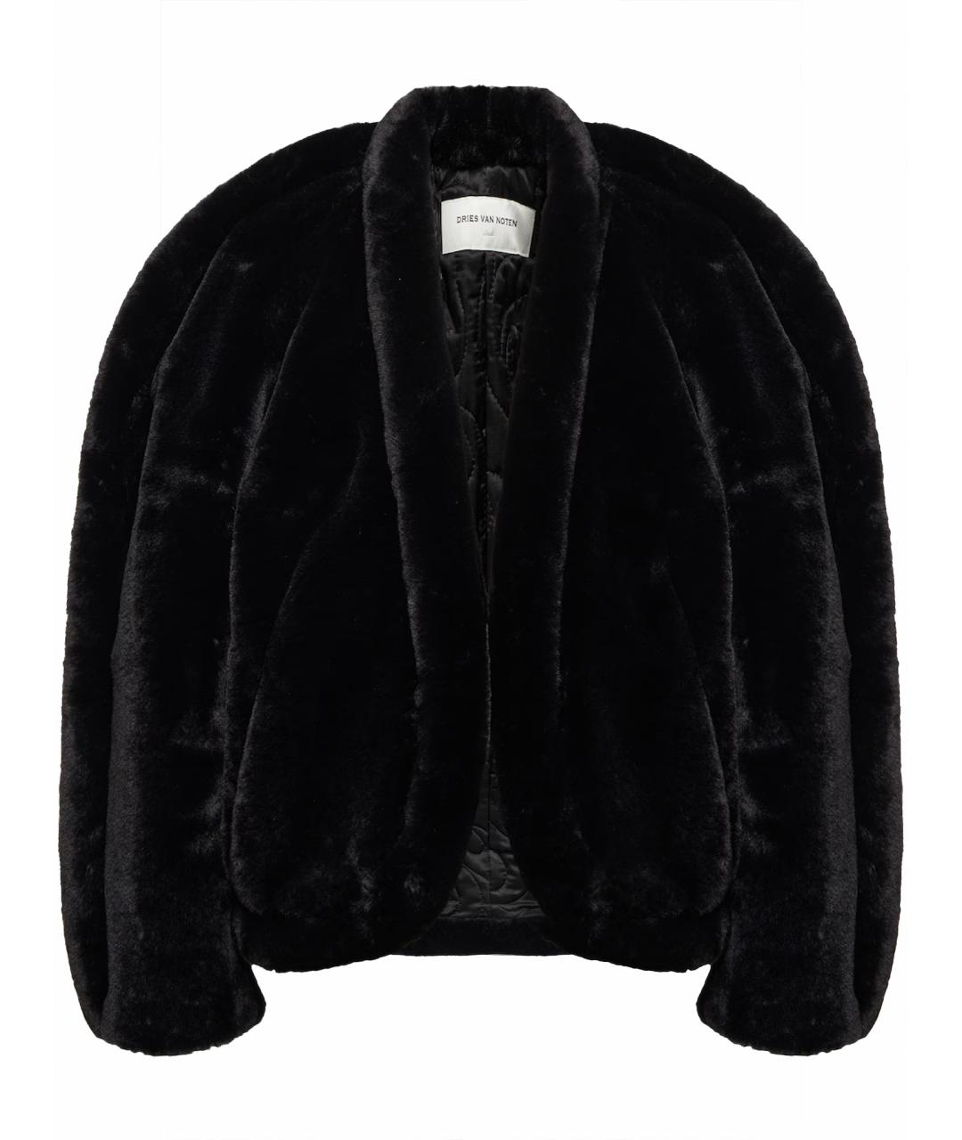 DRIES VAN NOTEN Черная полиэстеровая шуба, фото 1