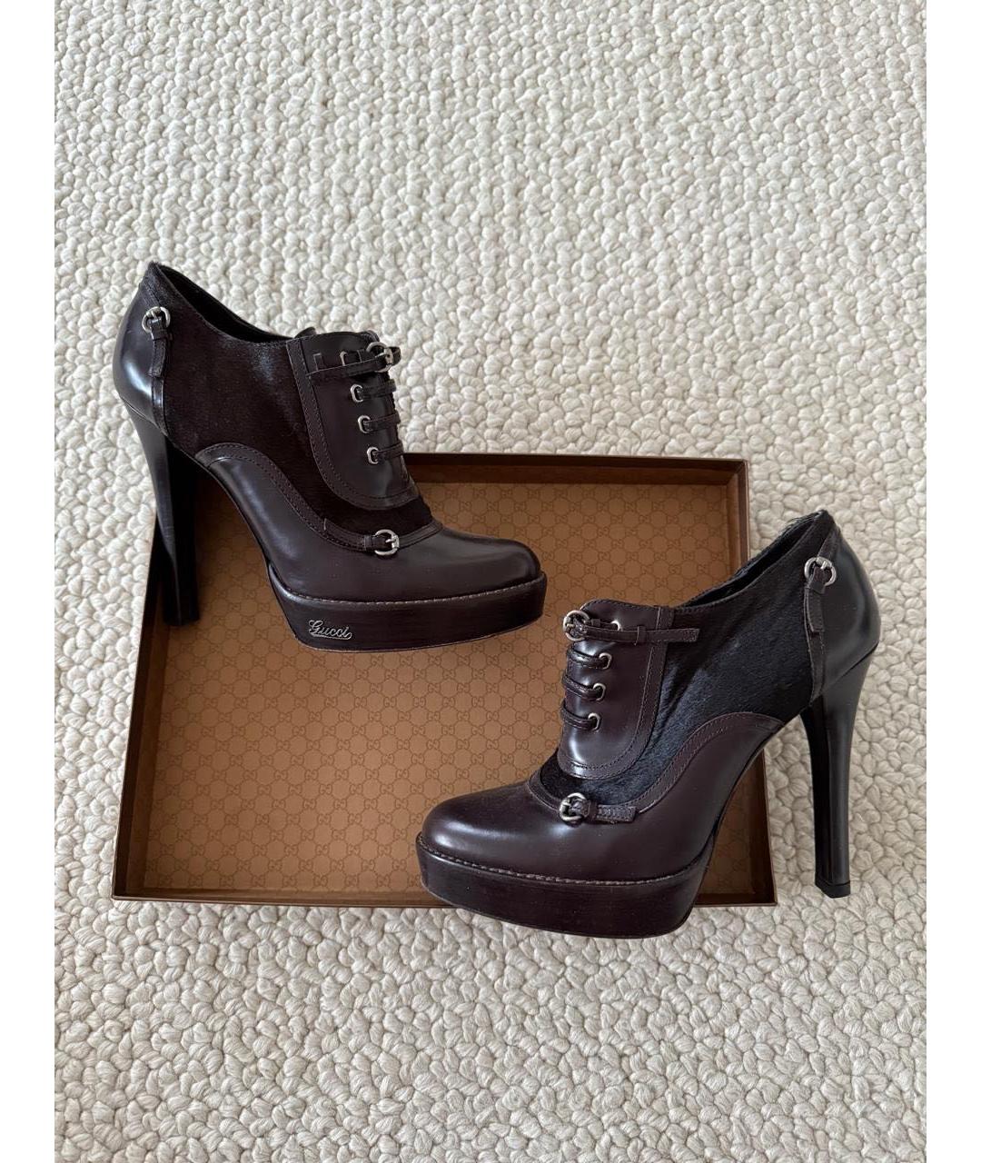 GUCCI Коричневые кожаные ботильоны, фото 2