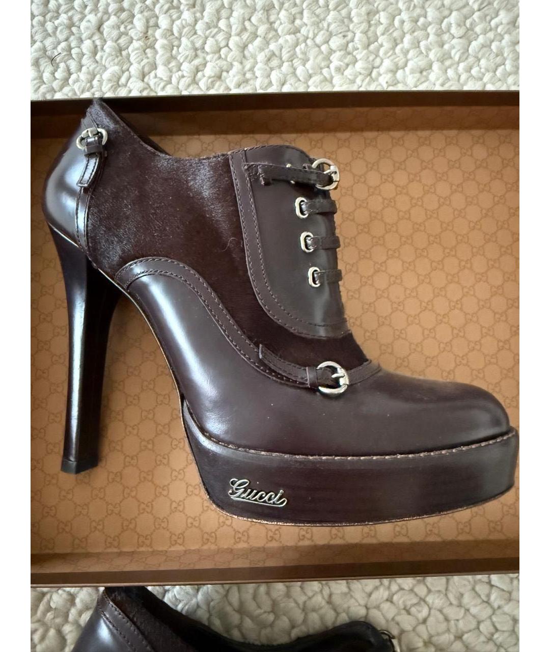 GUCCI Коричневые кожаные ботильоны, фото 6