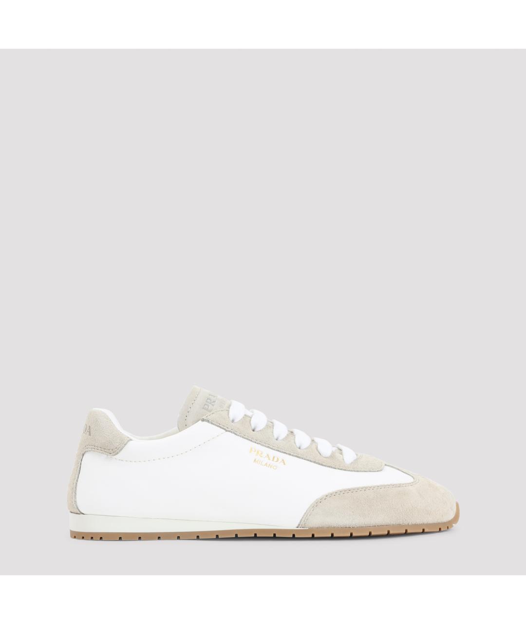 PRADA Бежевые кожаные кроссовки, фото 2