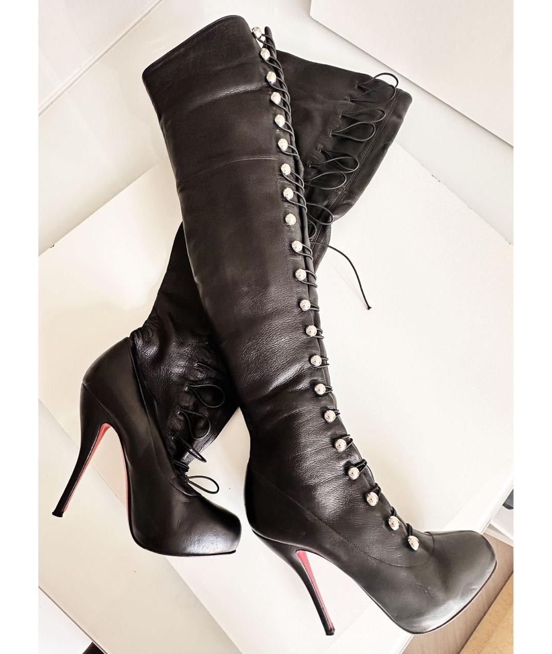 CHRISTIAN LOUBOUTIN Черные кожаные ботфорты, фото 2