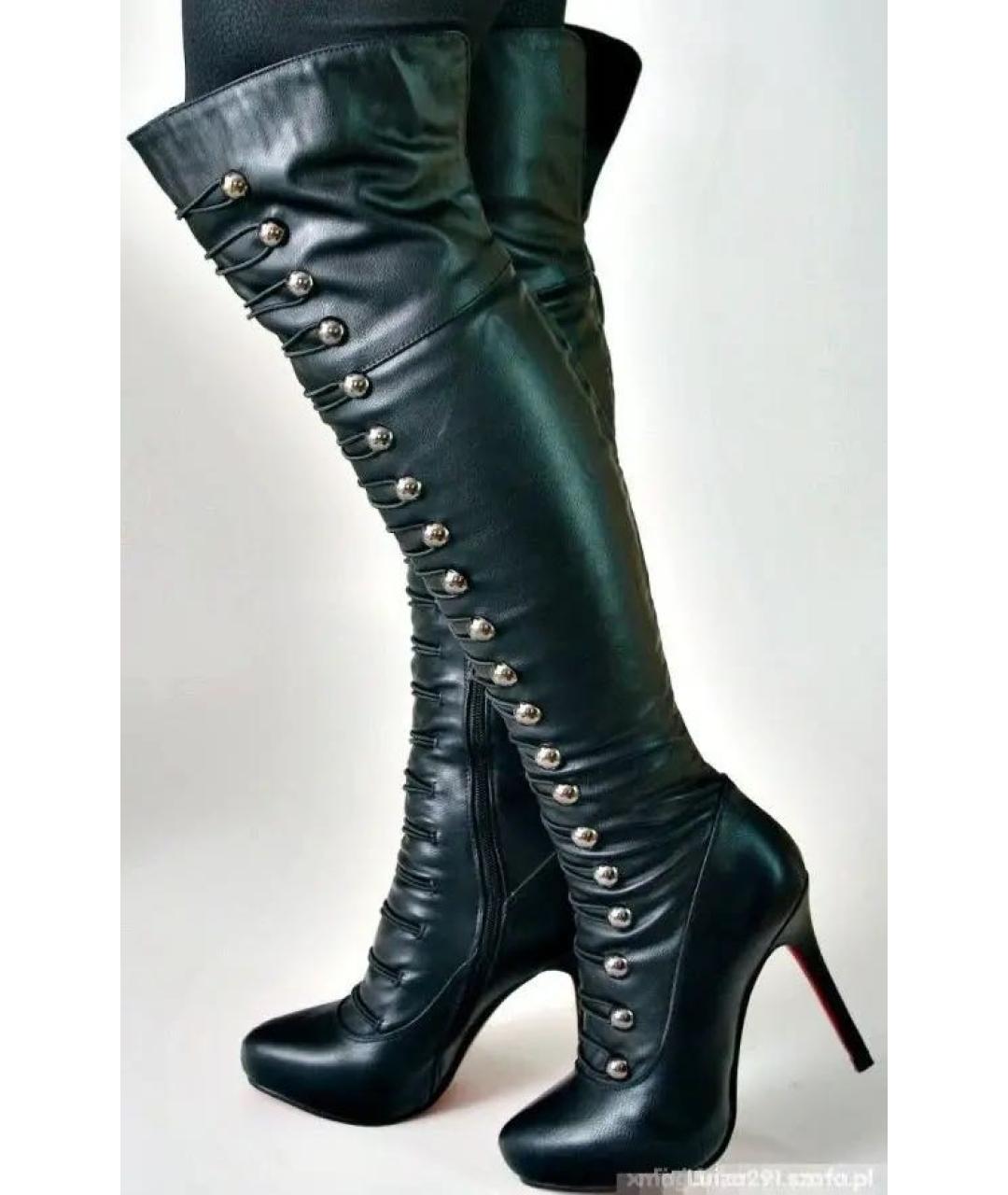 CHRISTIAN LOUBOUTIN Черные кожаные ботфорты, фото 5