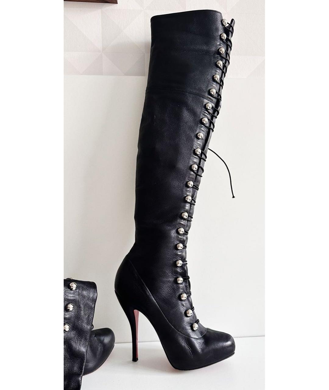 CHRISTIAN LOUBOUTIN Черные кожаные ботфорты, фото 7