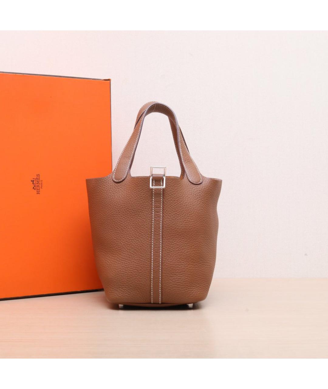 HERMES Коричневая кожаная сумка тоут, фото 2