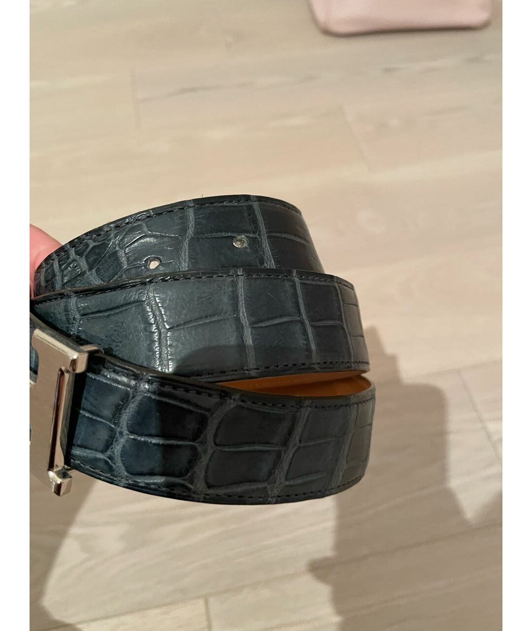 HERMES Синий ремень из экзотической кожи, фото 2