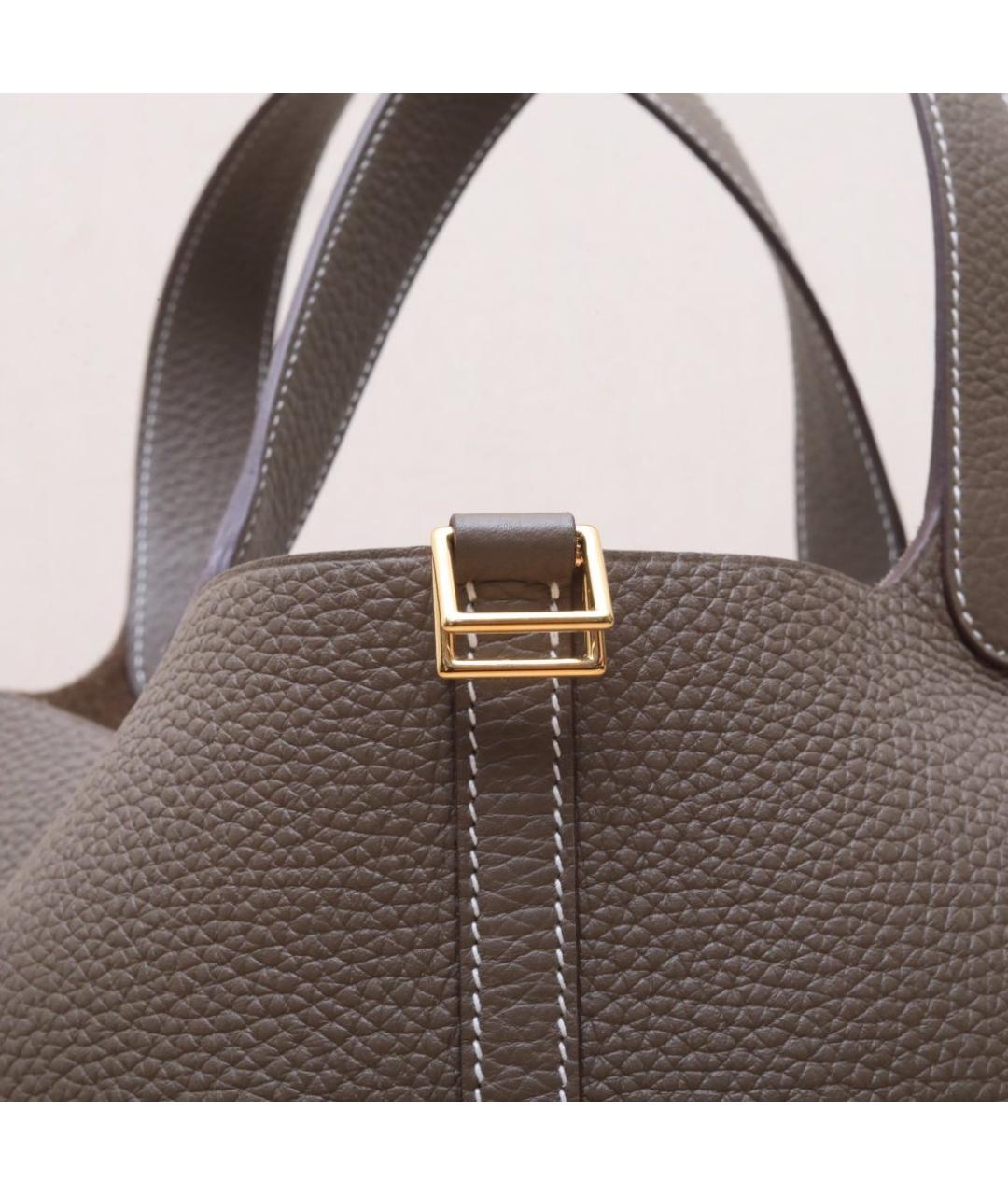HERMES Серая кожаная сумка тоут, фото 8