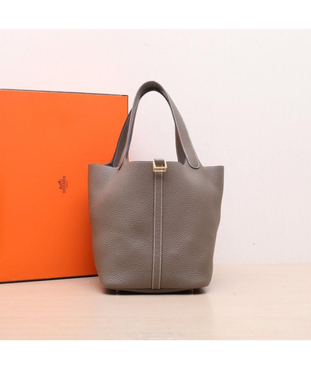 HERMES Серая кожаная сумка тоут, фото 2