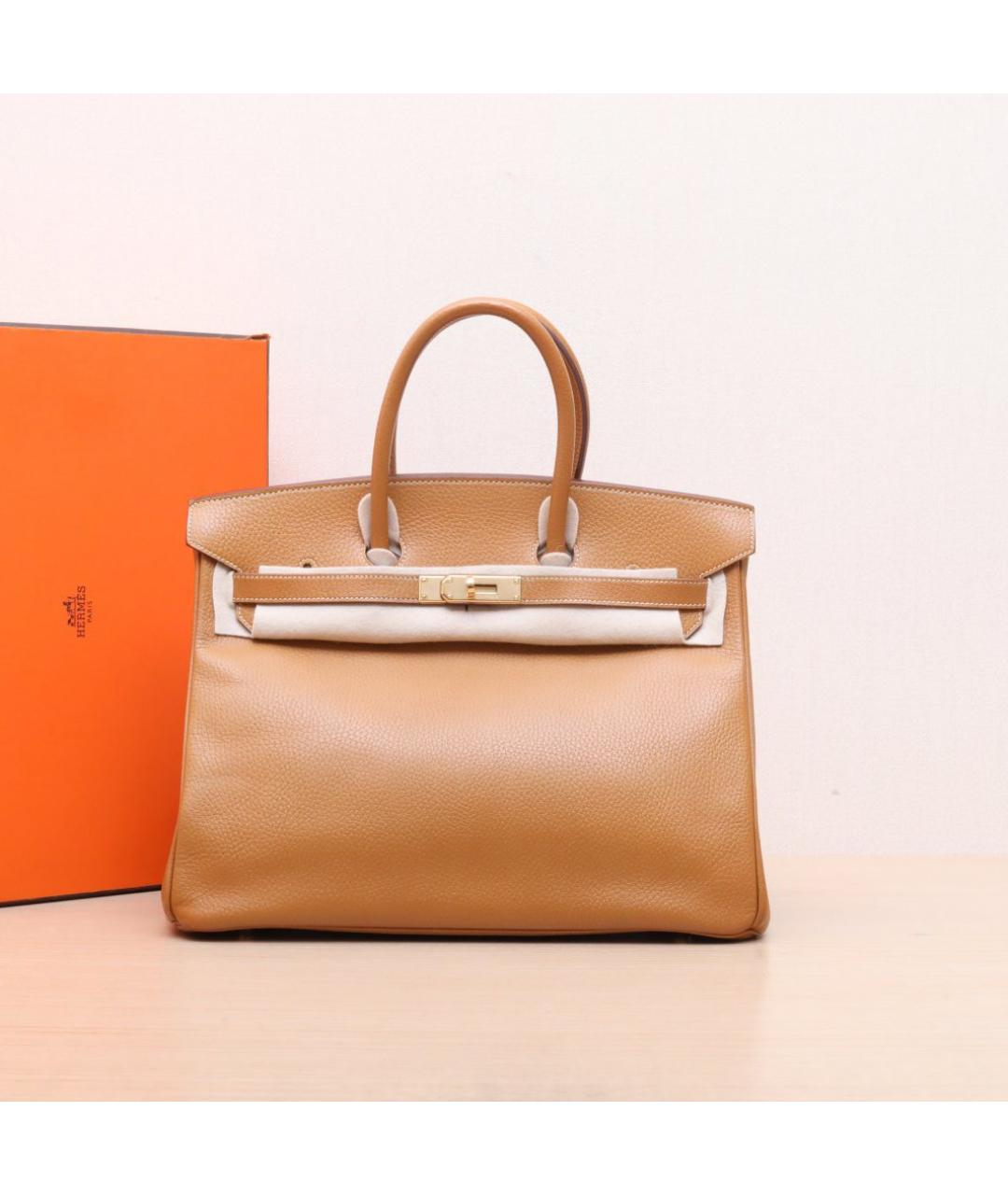HERMES Горчичная кожаная сумка тоут, фото 2