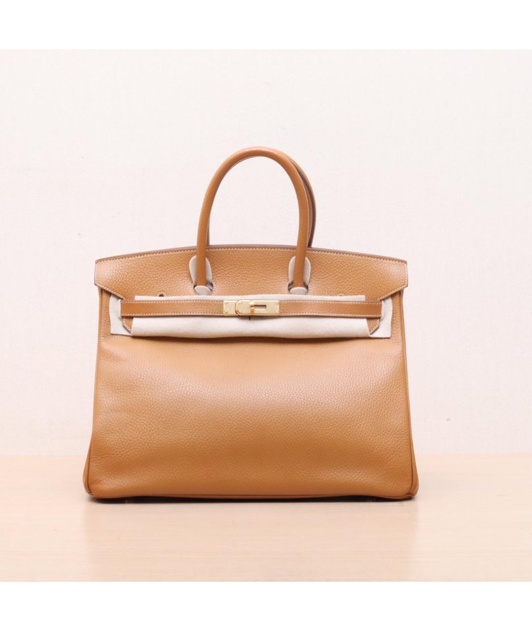 HERMES Горчичная кожаная сумка тоут, фото 3