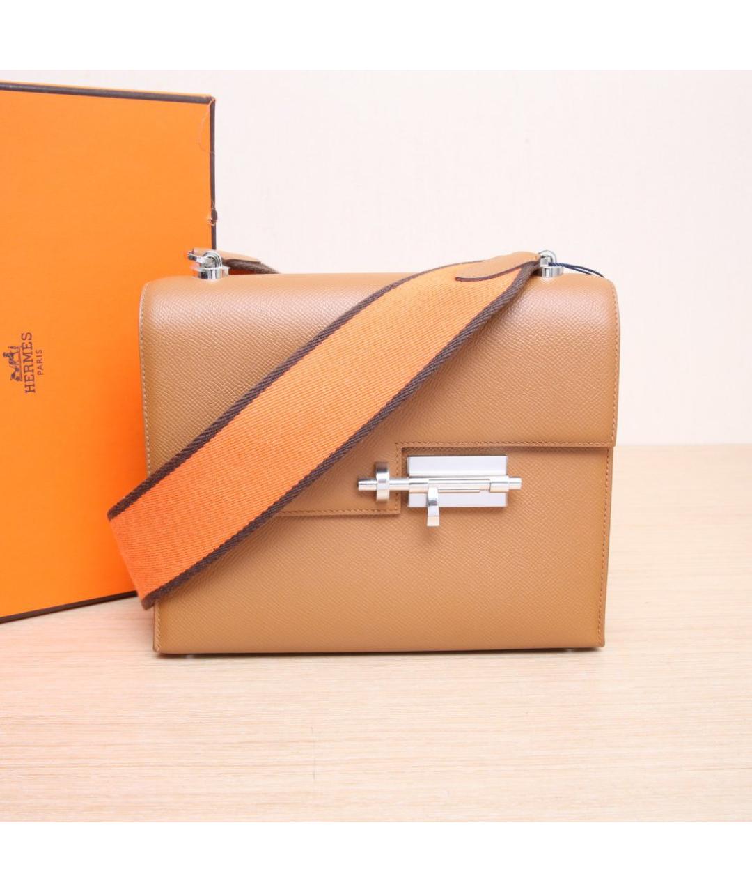 HERMES Оранжевая кожаная сумка через плечо, фото 2