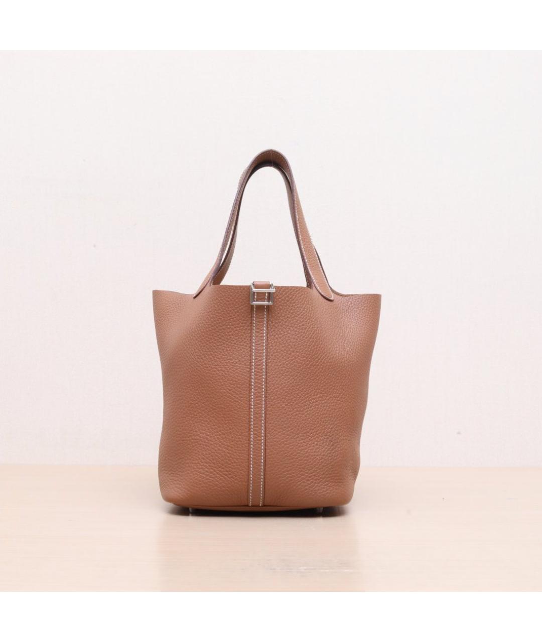 HERMES Коричневая кожаная сумка тоут, фото 3