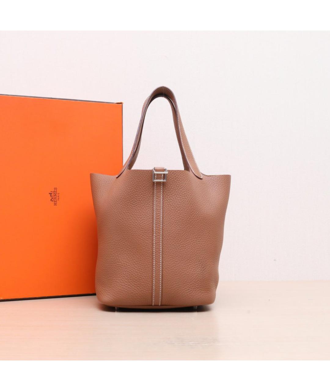 HERMES Коричневая кожаная сумка тоут, фото 2