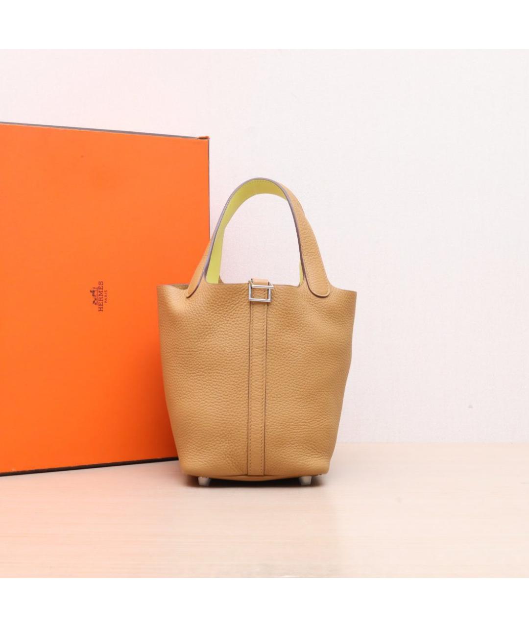HERMES Горчичная кожаная сумка тоут, фото 2