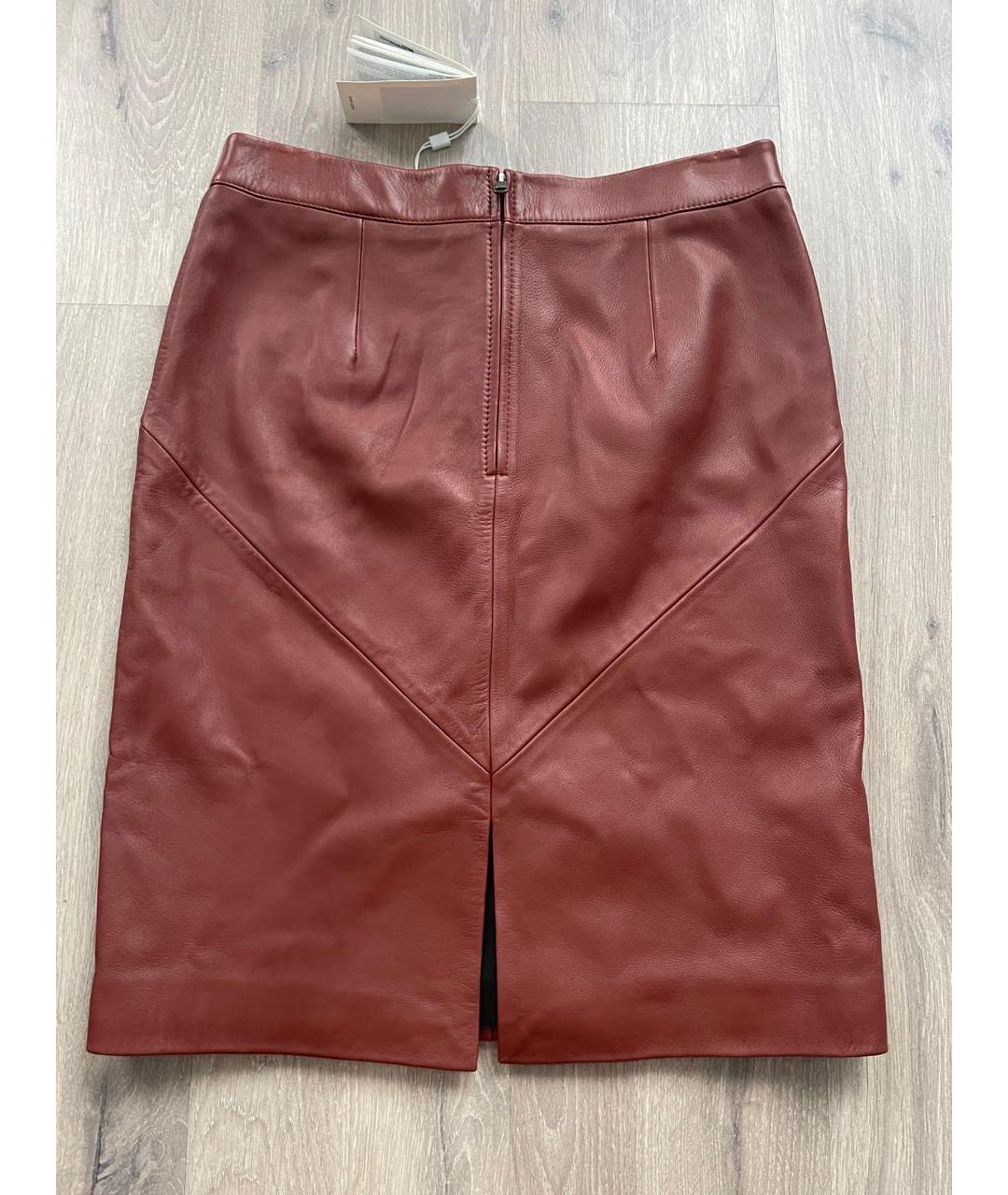 HUGO BOSS Коричневая кожаная юбка миди, фото 4