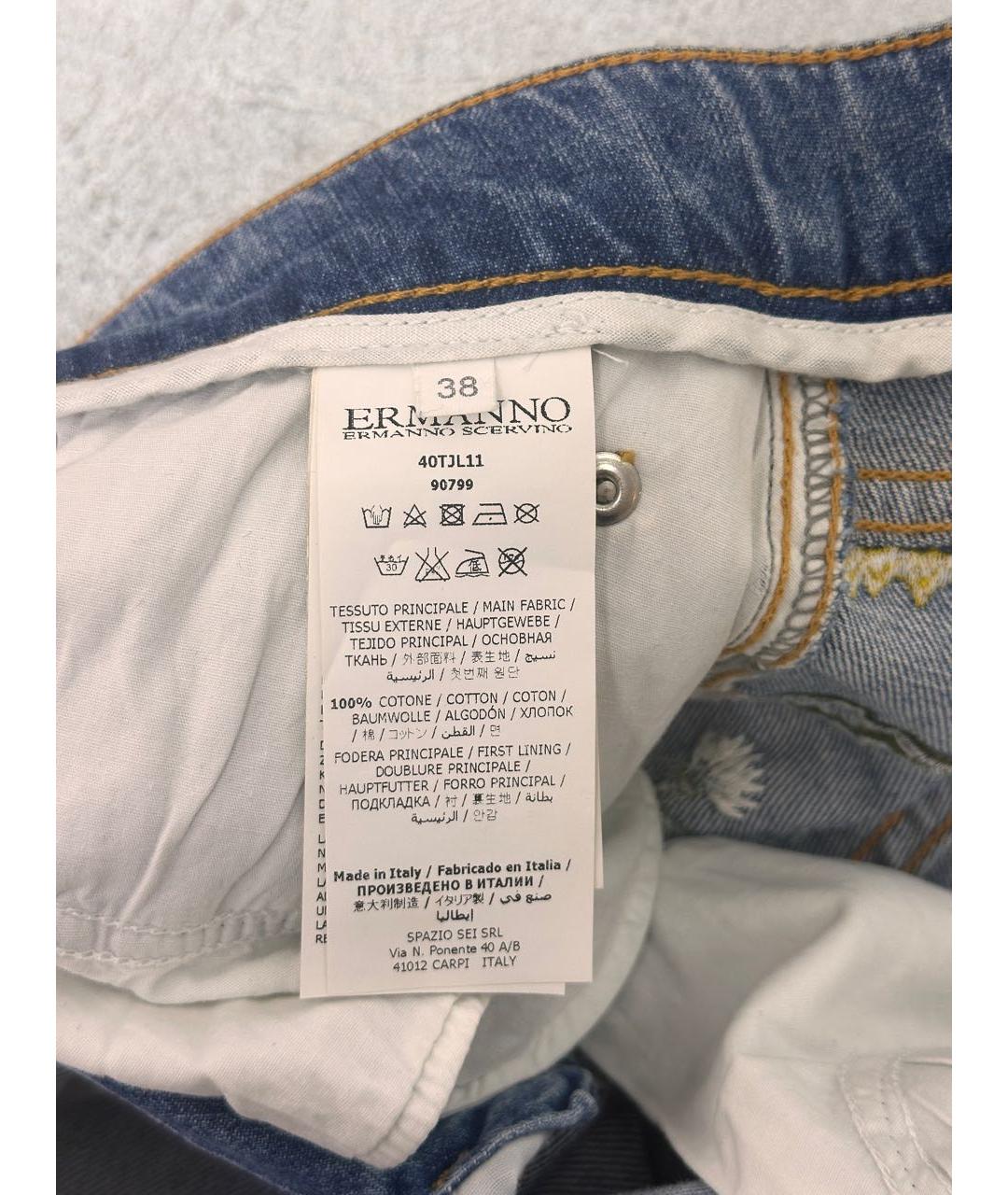 ERMANNO SCERVINO Голубые хлопковые джинсы слим, фото 5