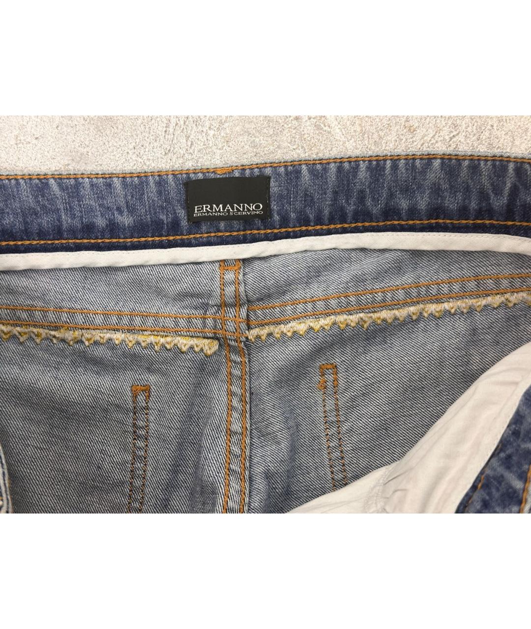 ERMANNO SCERVINO Голубые хлопковые джинсы слим, фото 3