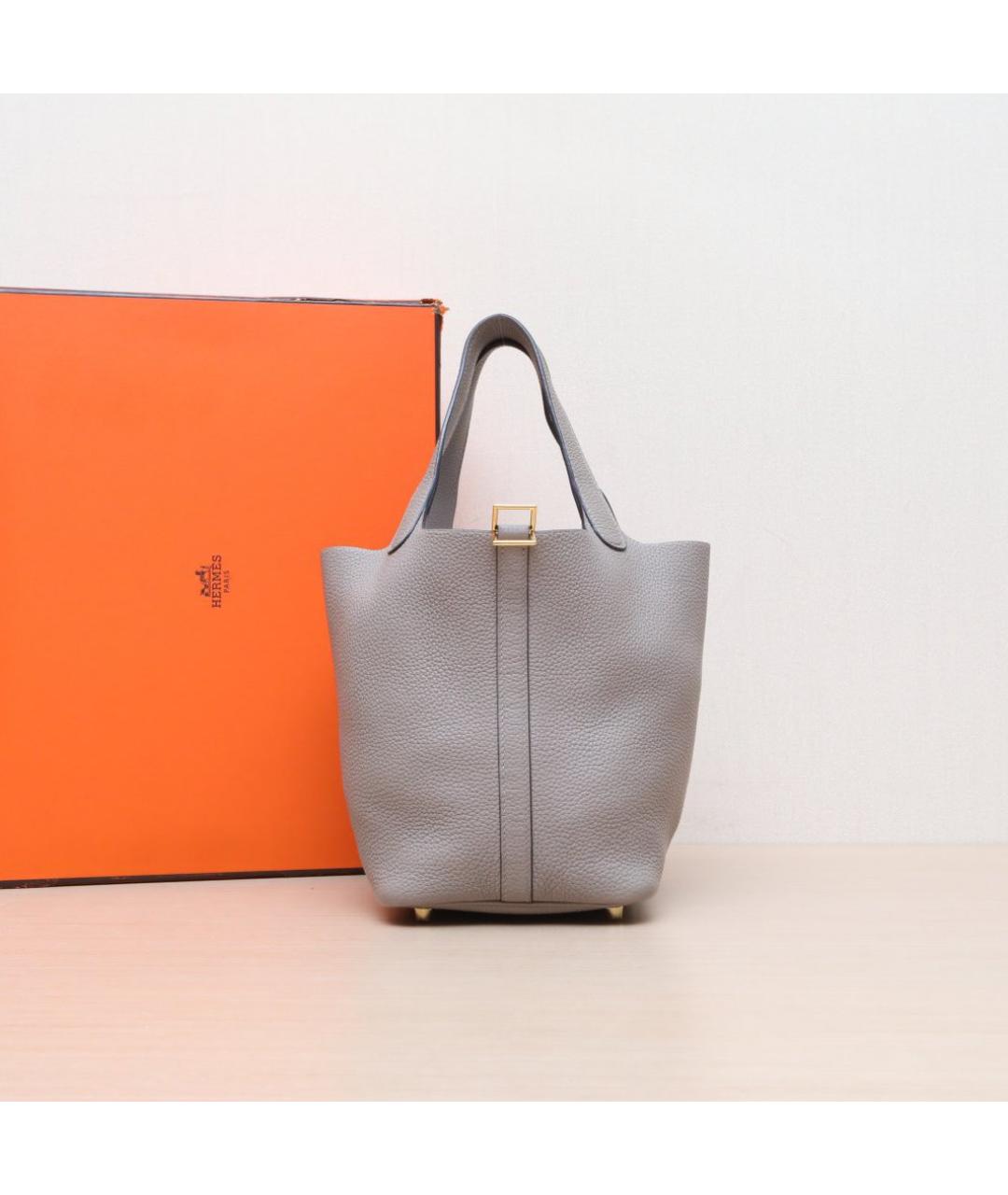 HERMES Серая кожаная сумка тоут, фото 2